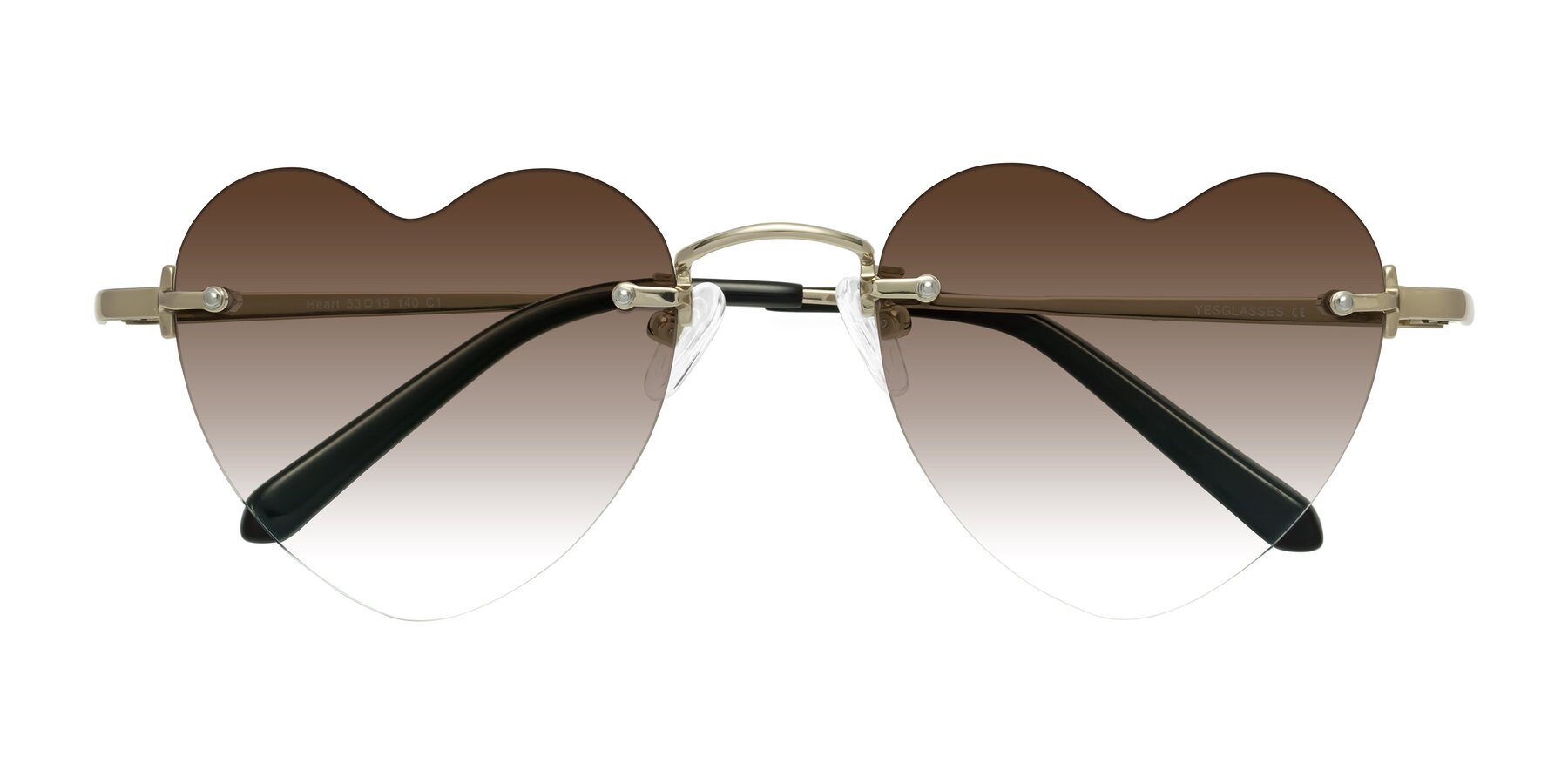 Folded Front of Heart in Gold with Brown Gradient Lenses