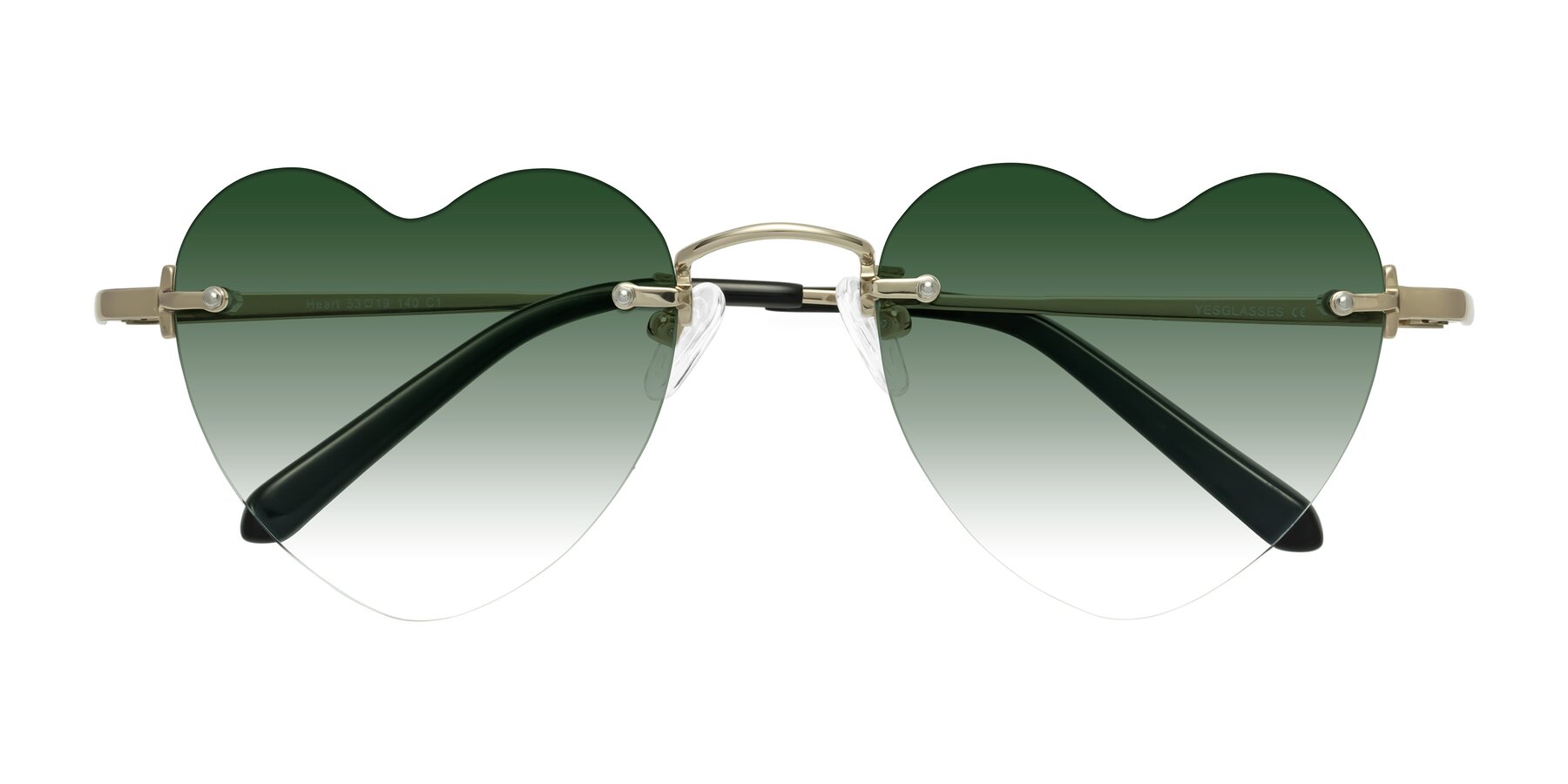 Folded Front of Heart in Gold with Green Gradient Lenses