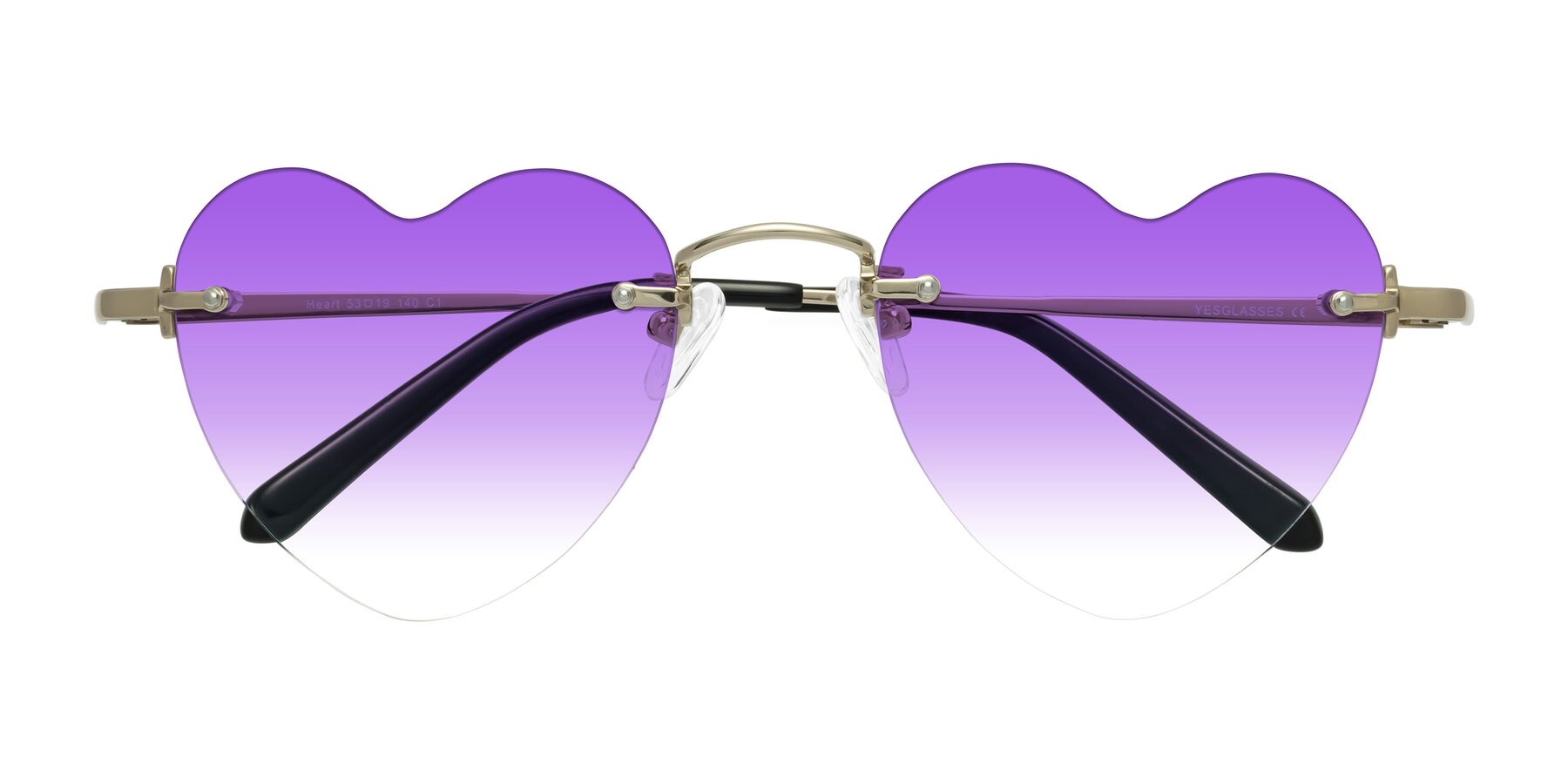 Folded Front of Heart in Gold with Purple Gradient Lenses