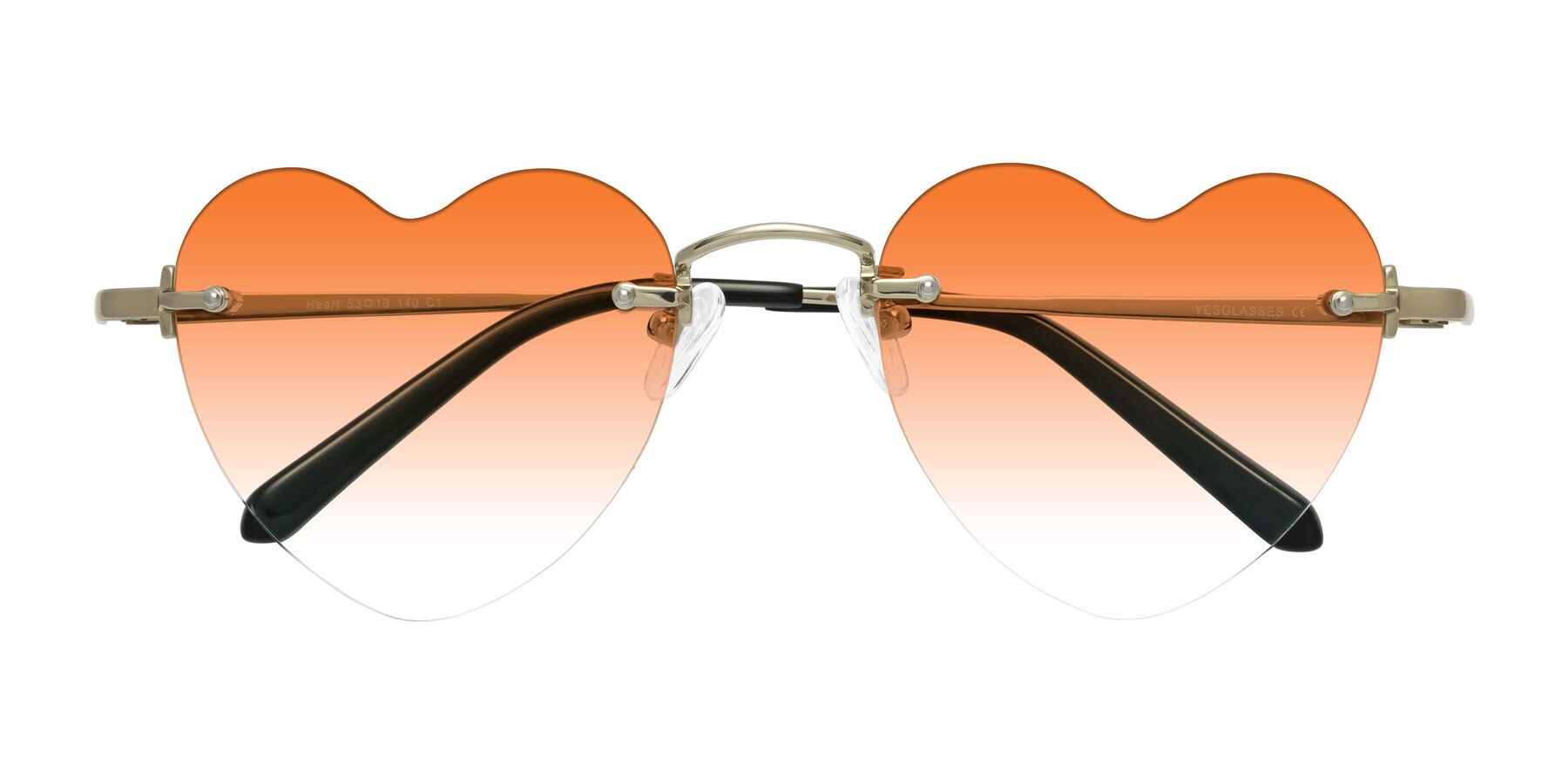 Folded Front of Heart in Gold with Orange Gradient Lenses