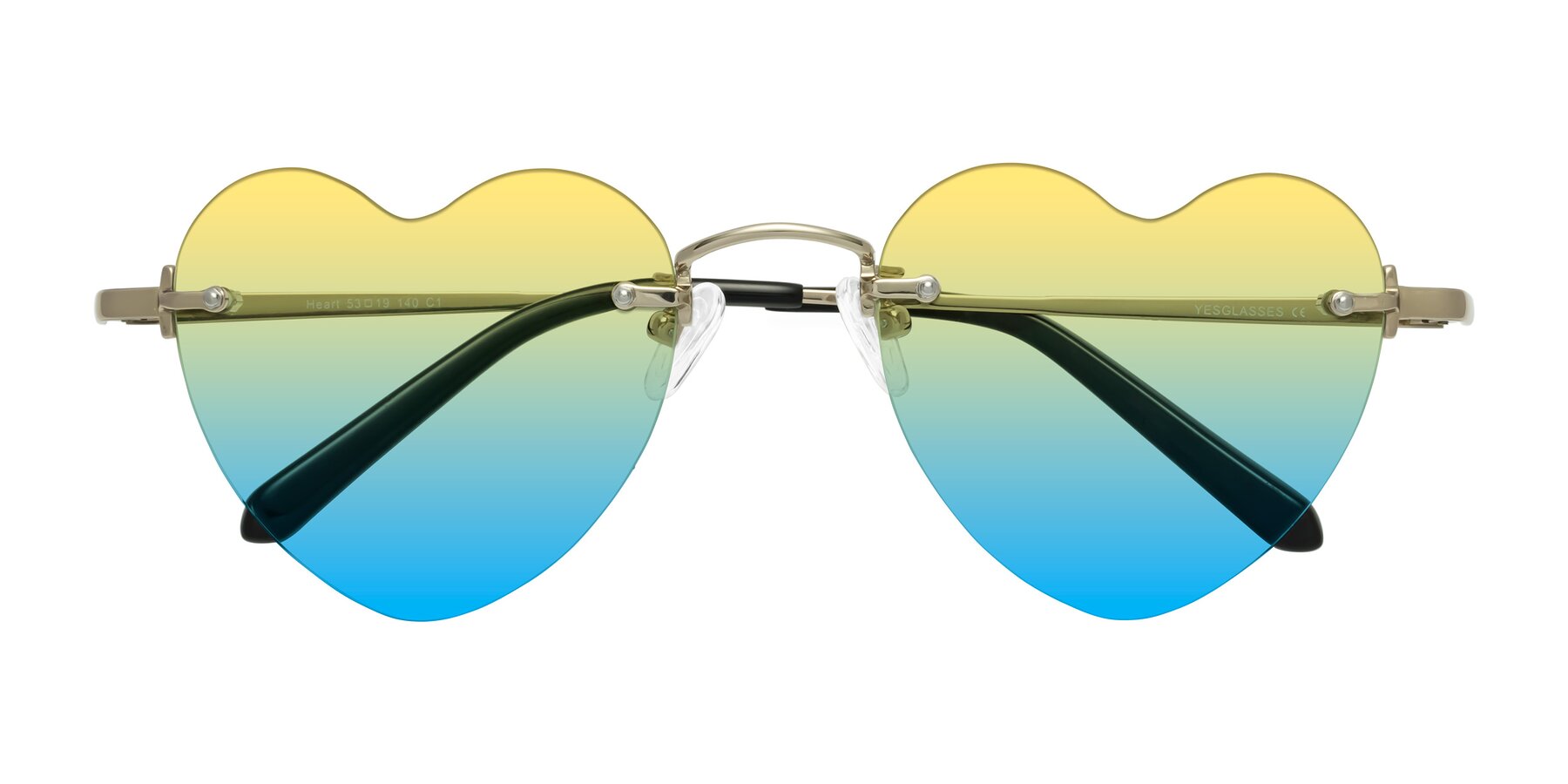 Folded Front of Heart in Gold with Yellow / Blue Gradient Lenses