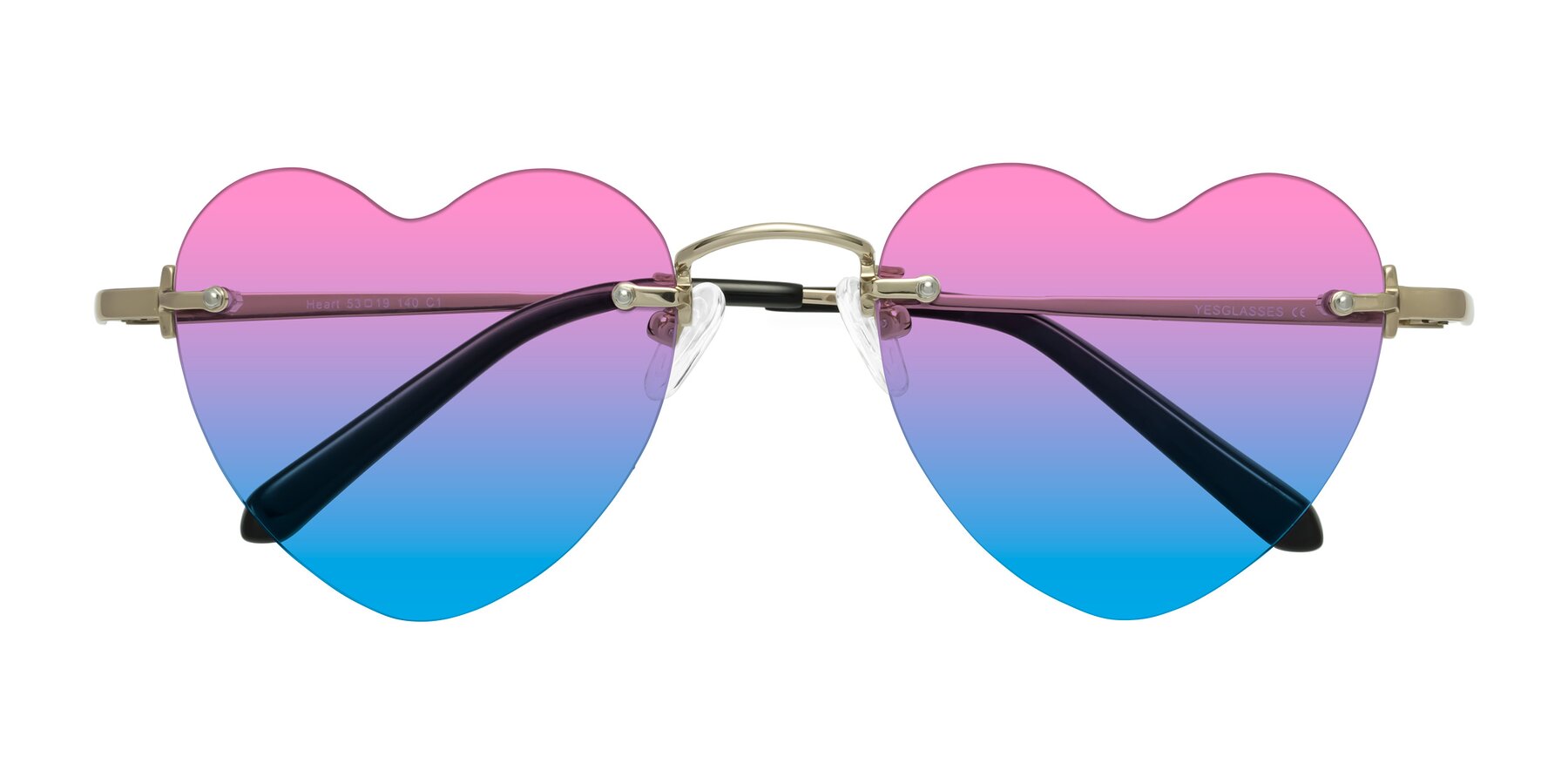 Folded Front of Heart in Gold with Pink / Blue Gradient Lenses