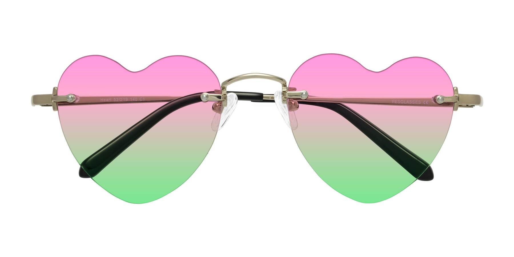 Folded Front of Heart in Gold with Pink / Green Gradient Lenses