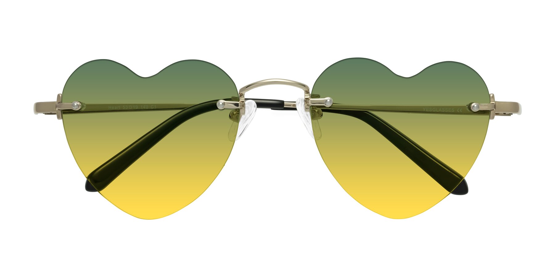 Folded Front of Heart in Gold with Green / Yellow Gradient Lenses