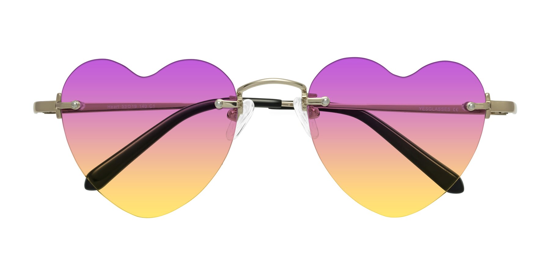 Folded Front of Heart in Gold with Purple / Yellow Gradient Lenses