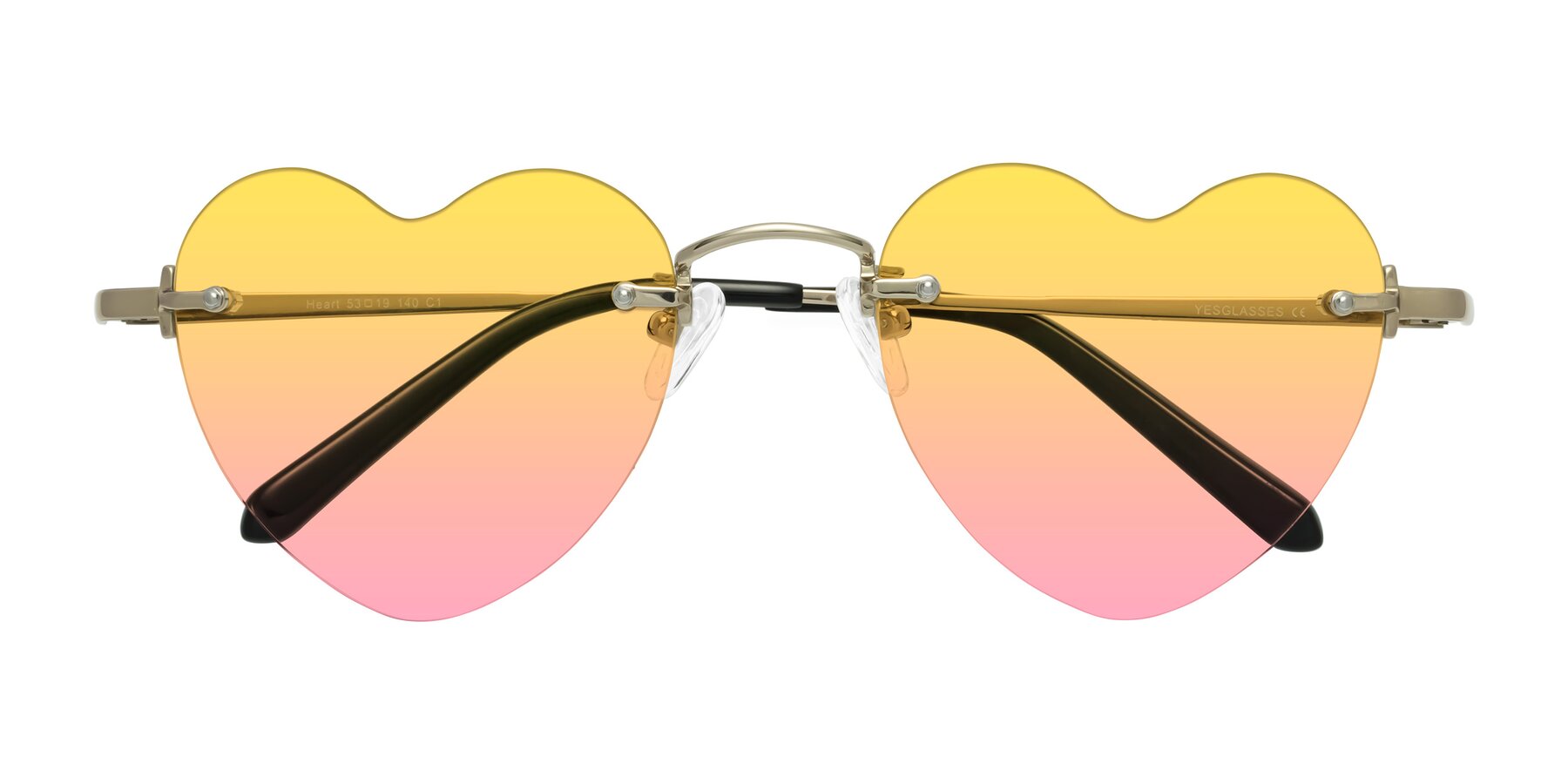 Folded Front of Heart in Gold with Yellow / Pink Gradient Lenses