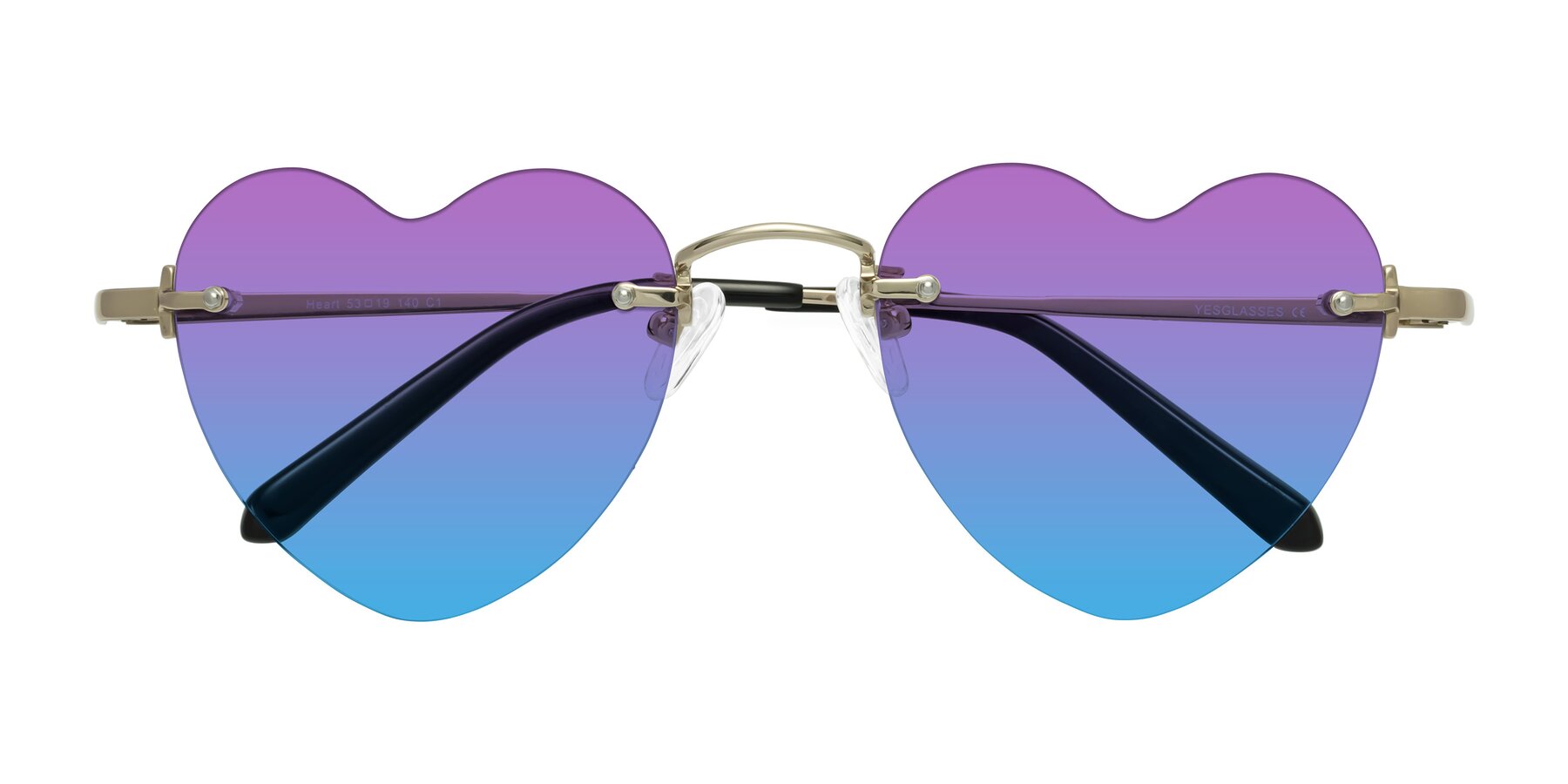 Folded Front of Heart in Gold with Purple / Blue Gradient Lenses