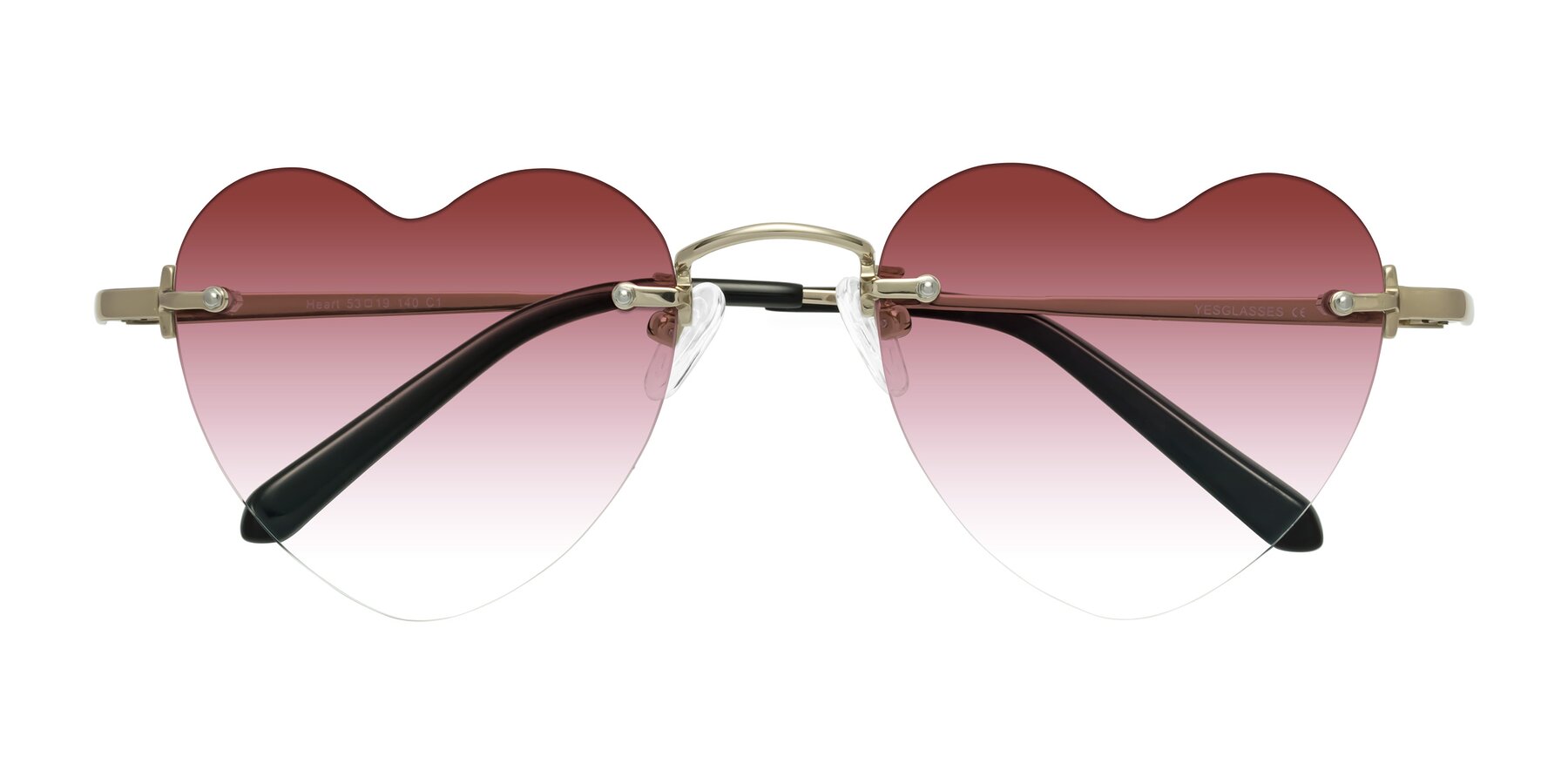 Folded Front of Heart in Gold with Garnet Gradient Lenses