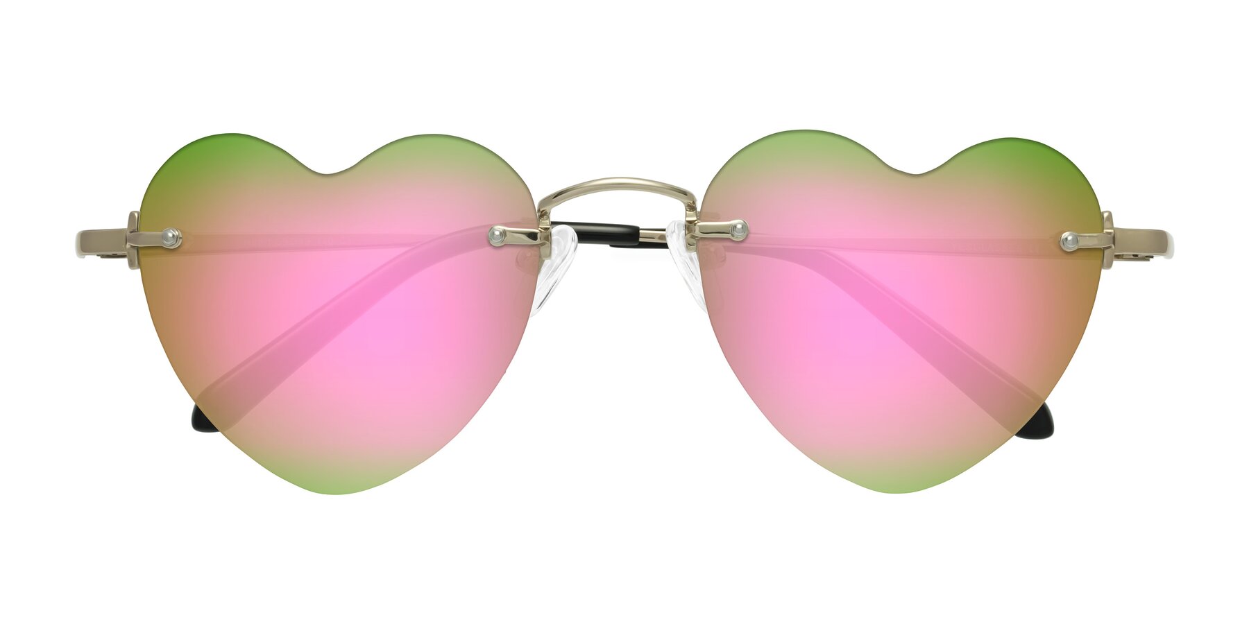 Folded Front of Heart in Gold with Pink Mirrored Lenses