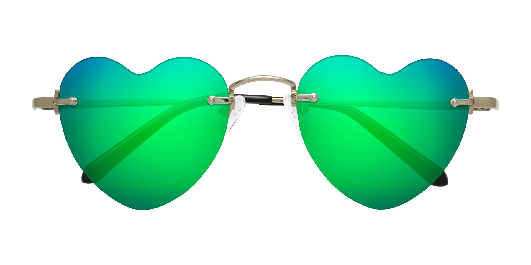 Folded Front of Heart in Gold with Green Mirrored Lenses