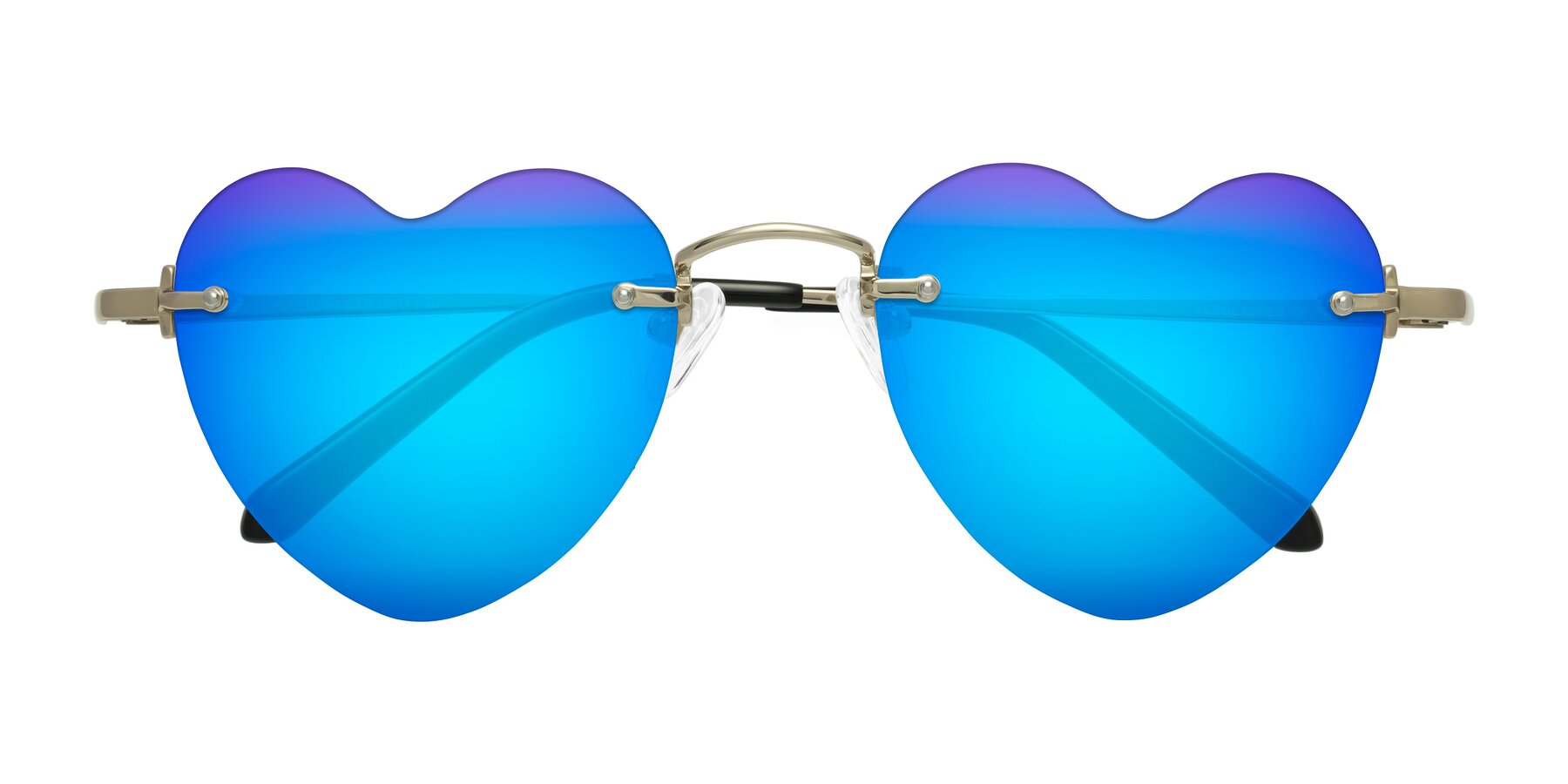 Folded Front of Heart in Gold with Blue Mirrored Lenses