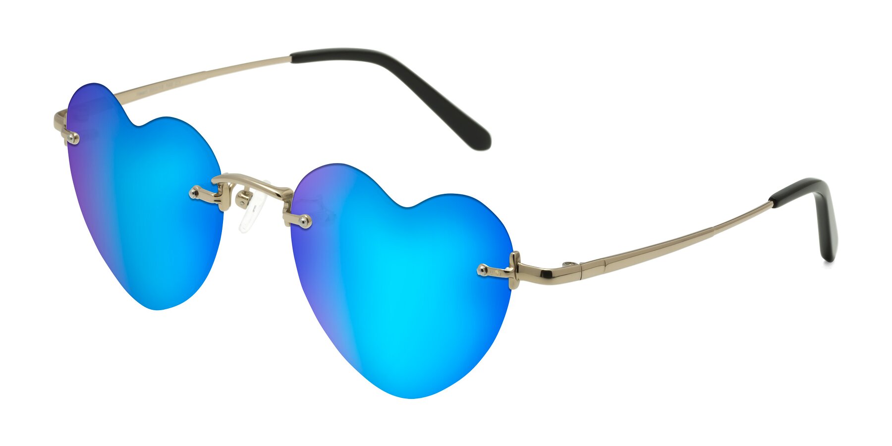 Angle of Heart in Gold with Blue Mirrored Lenses