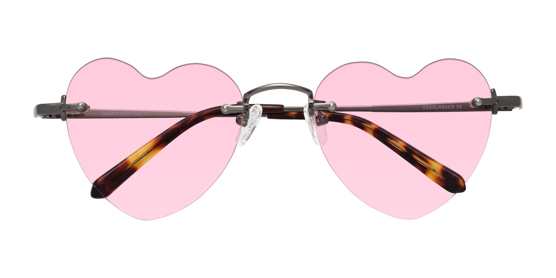 Folded Front of Heart in Gunmetal with Light Pink Tinted Lenses