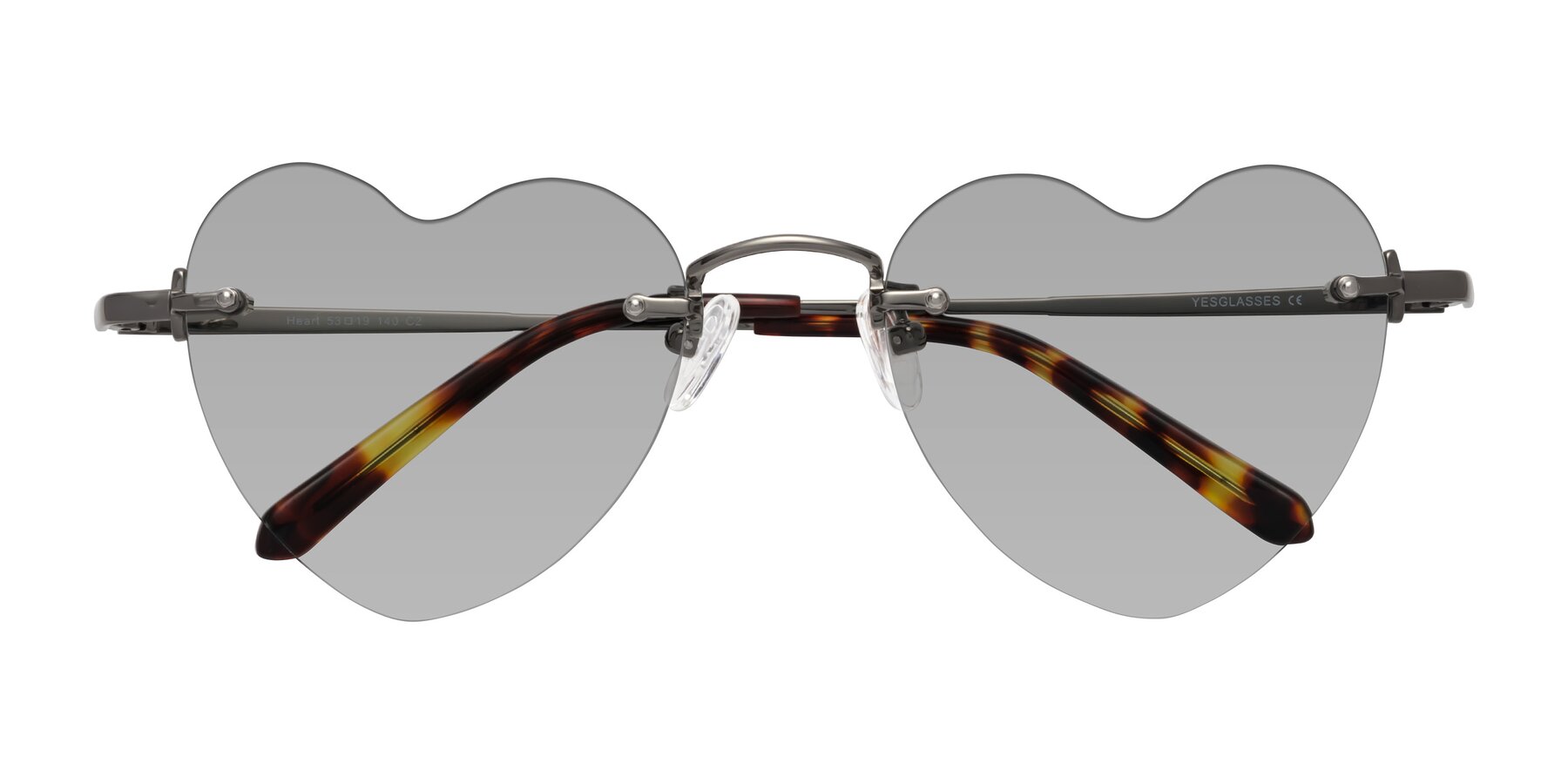 Folded Front of Heart in Gunmetal with Light Gray Tinted Lenses