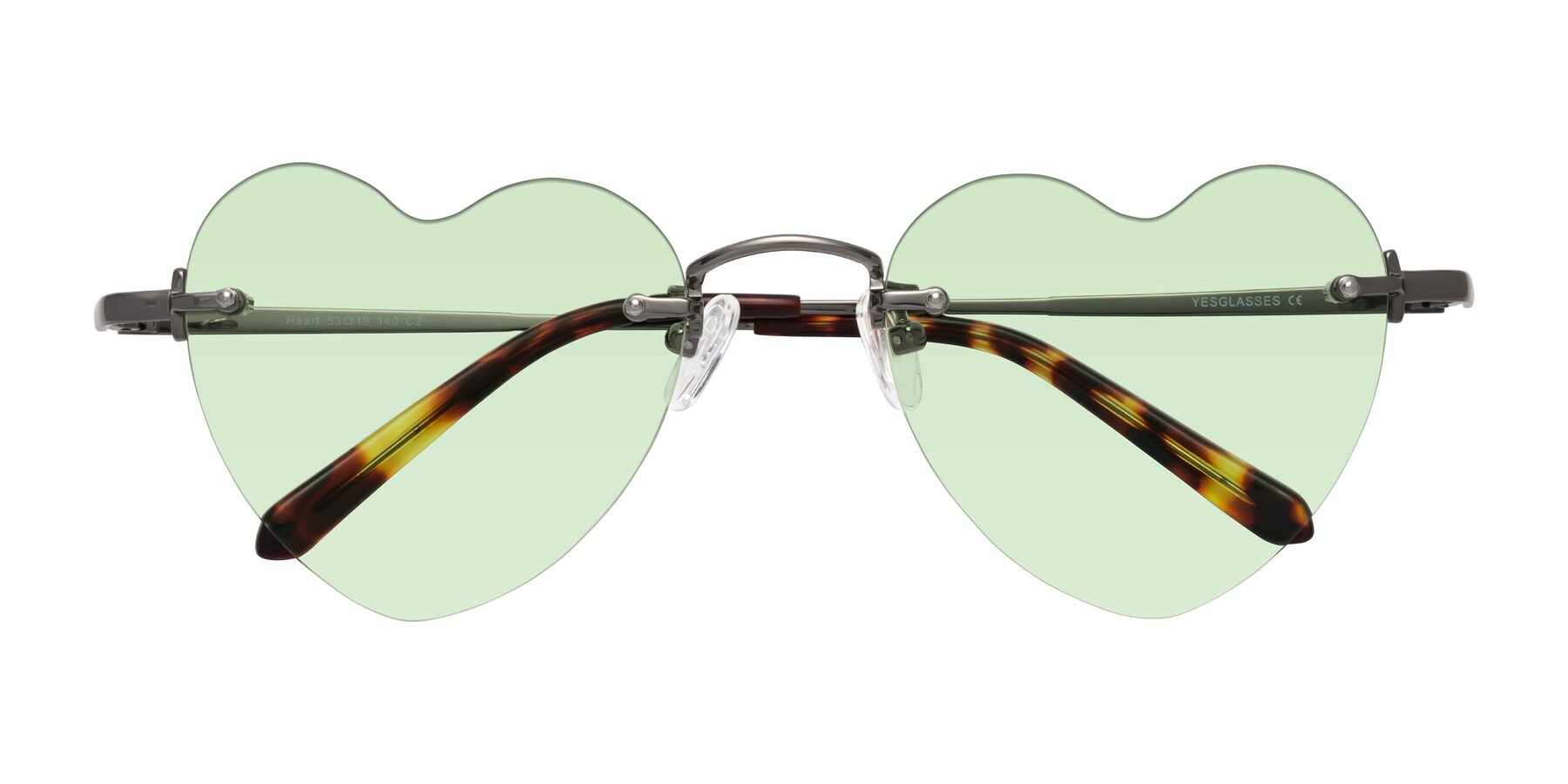 Folded Front of Heart in Gunmetal with Light Green Tinted Lenses