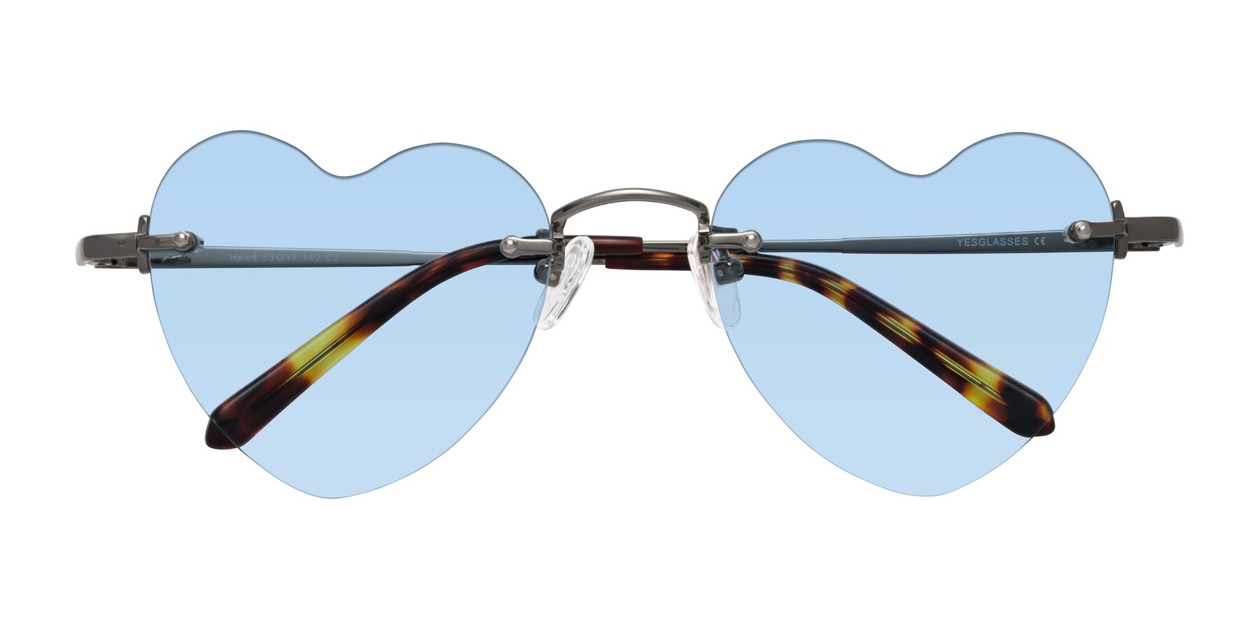 Folded Front of Heart in Gunmetal with Light Blue Tinted Lenses