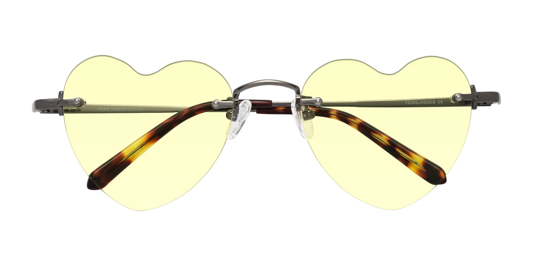 Folded Front of Heart in Gunmetal with Light Yellow Tinted Lenses