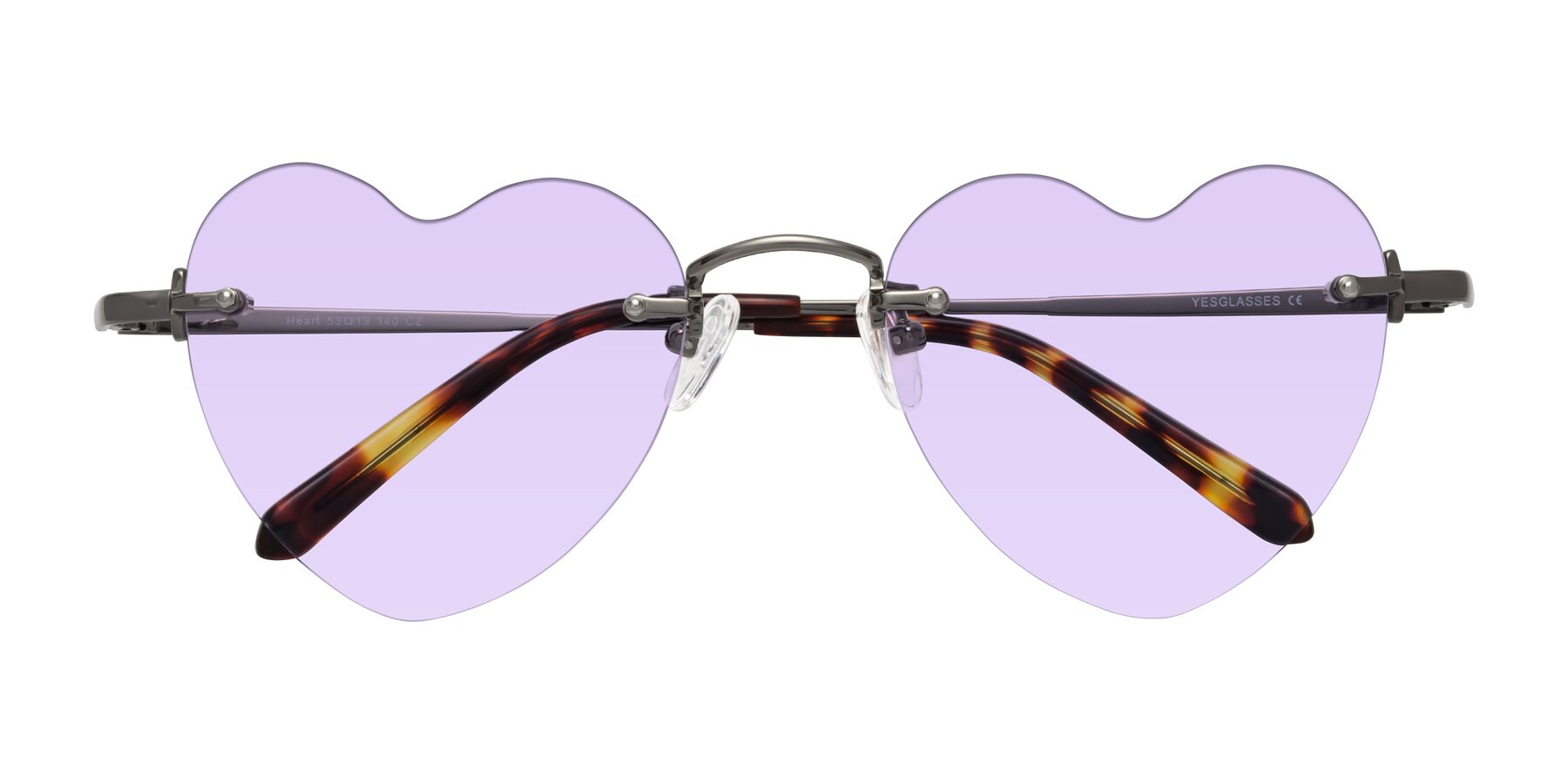 Folded Front of Heart in Gunmetal with Light Purple Tinted Lenses