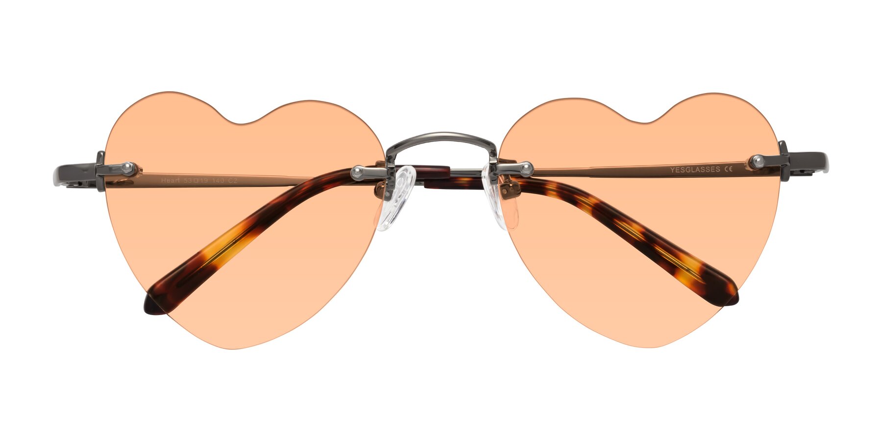 Folded Front of Heart in Gunmetal with Light Orange Tinted Lenses