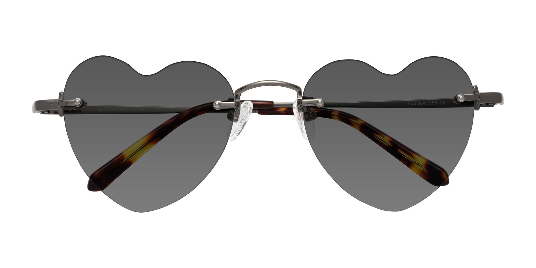 Folded Front of Heart in Gunmetal with Medium Gray Tinted Lenses