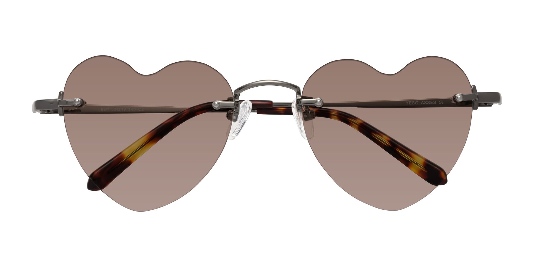 Folded Front of Heart in Gunmetal with Medium Brown Tinted Lenses