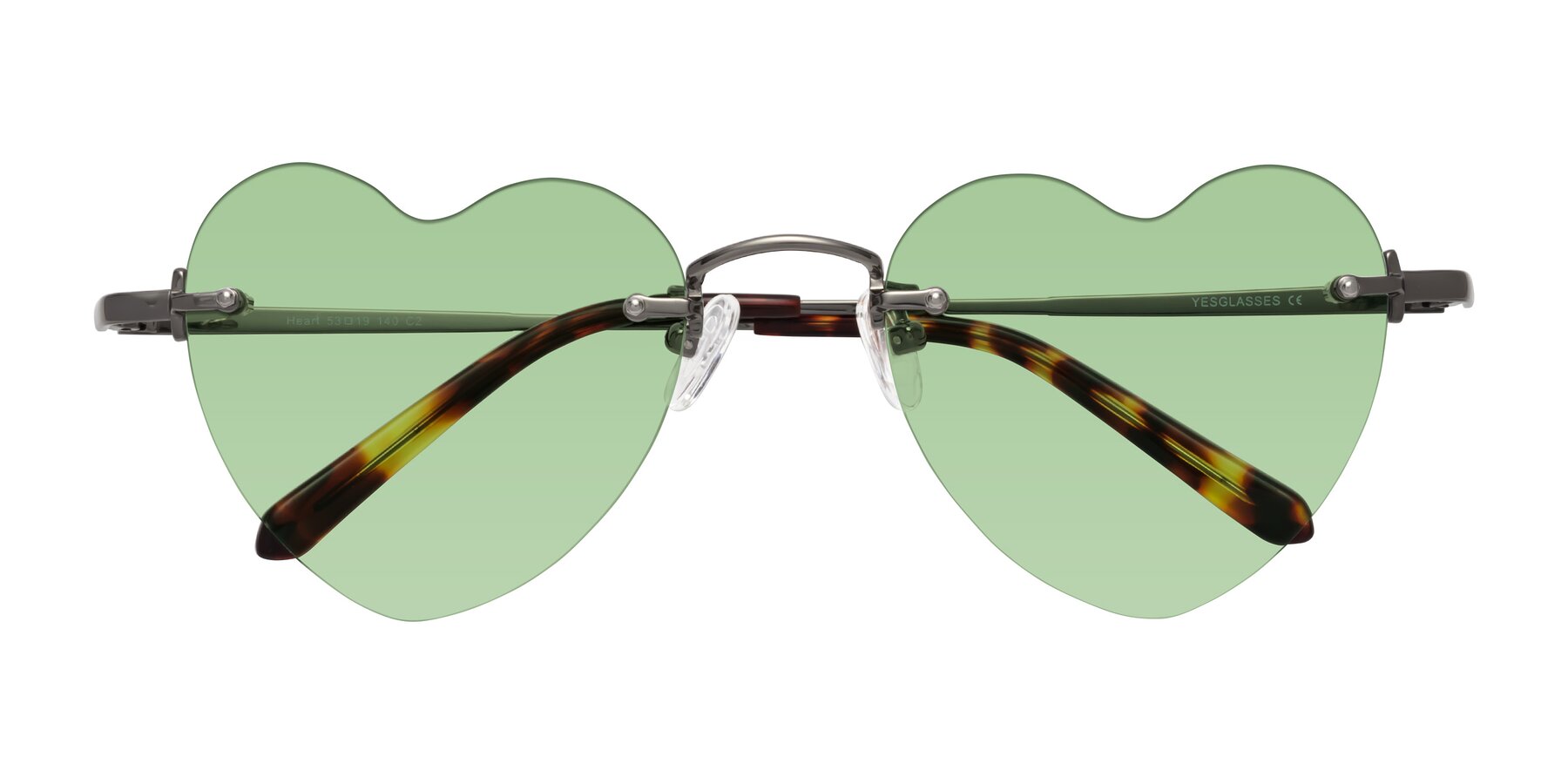 Folded Front of Heart in Gunmetal with Medium Green Tinted Lenses