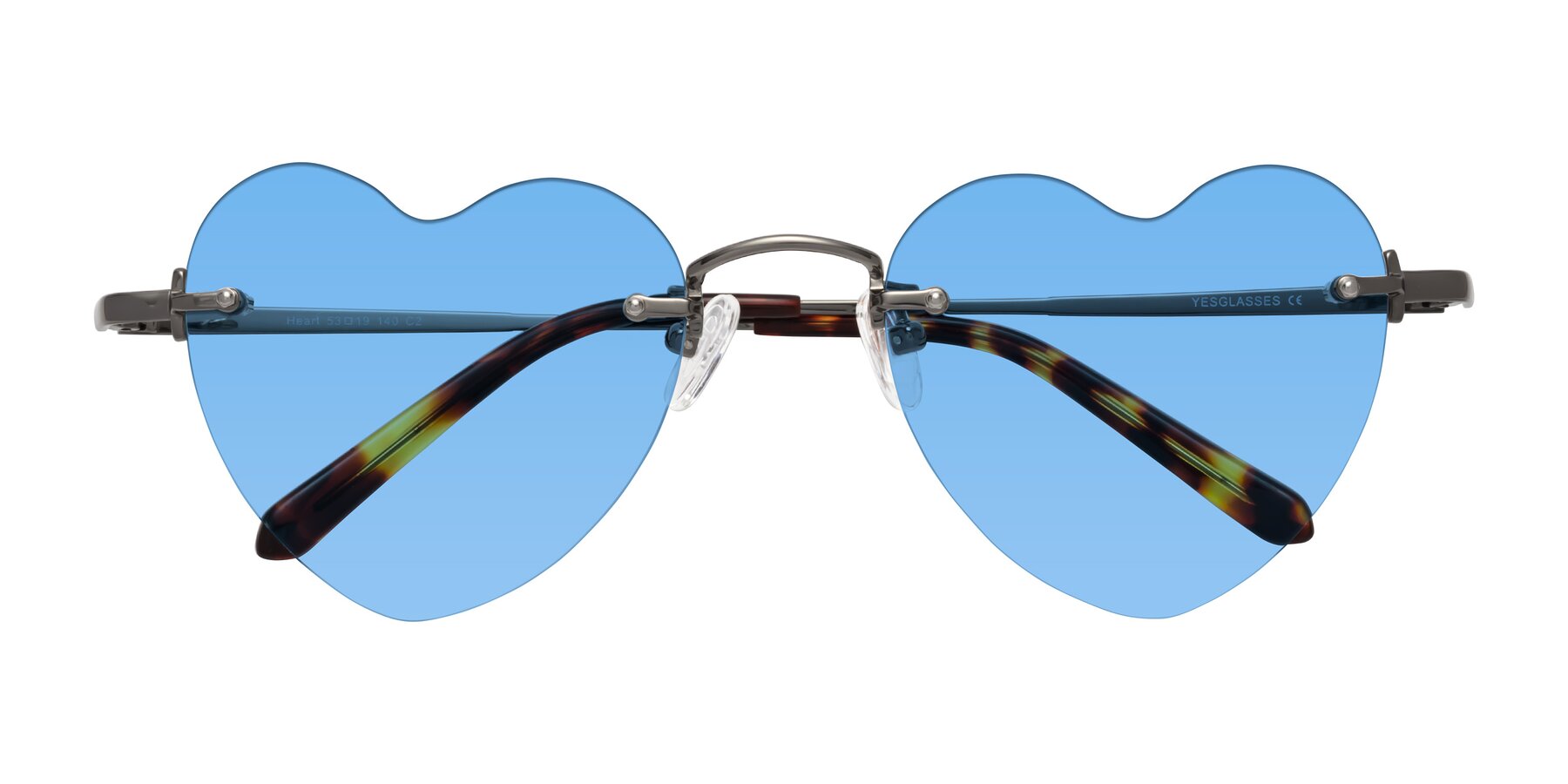 Folded Front of Heart in Gunmetal with Medium Blue Tinted Lenses