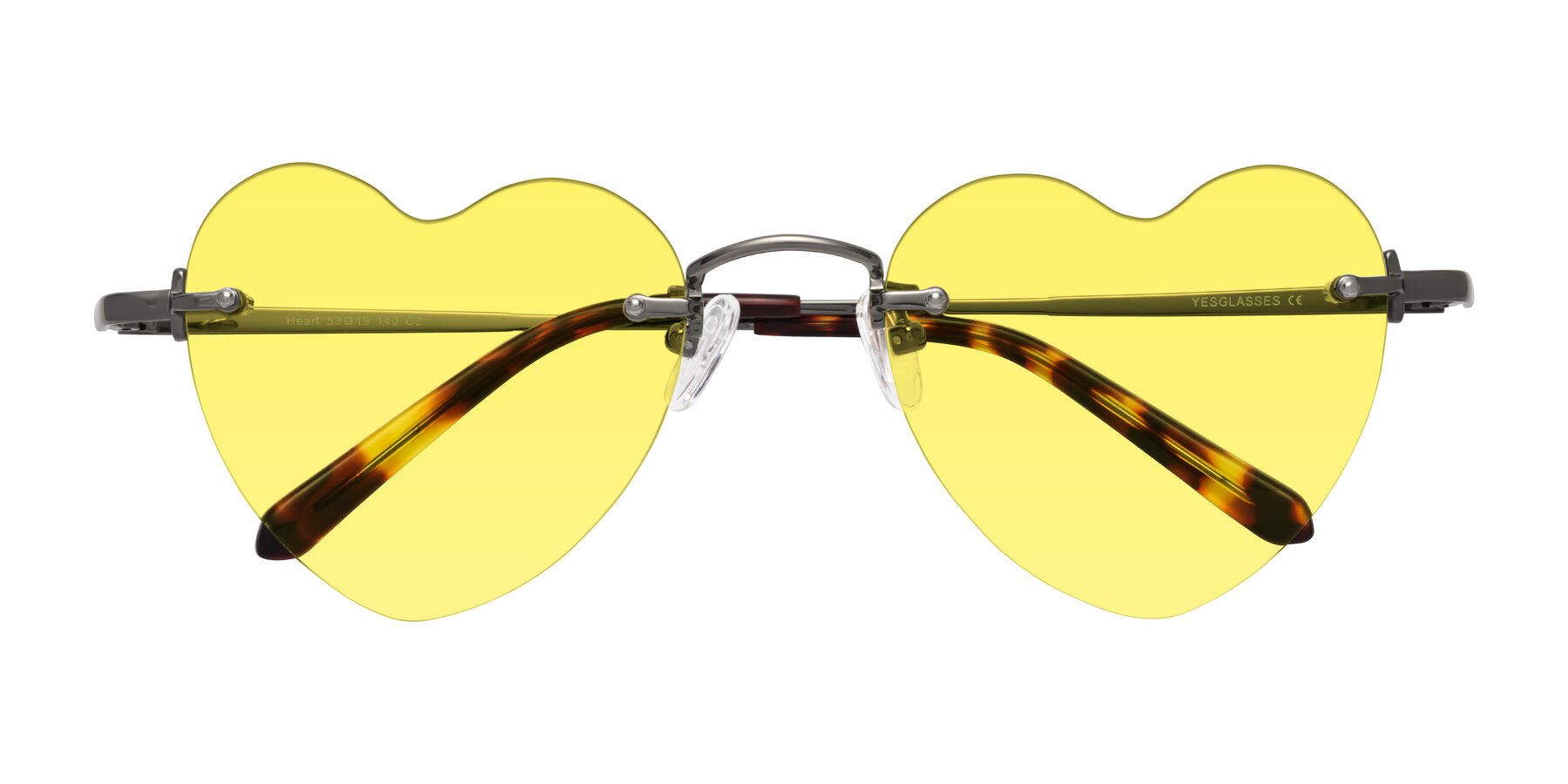 Folded Front of Heart in Gunmetal with Medium Yellow Tinted Lenses