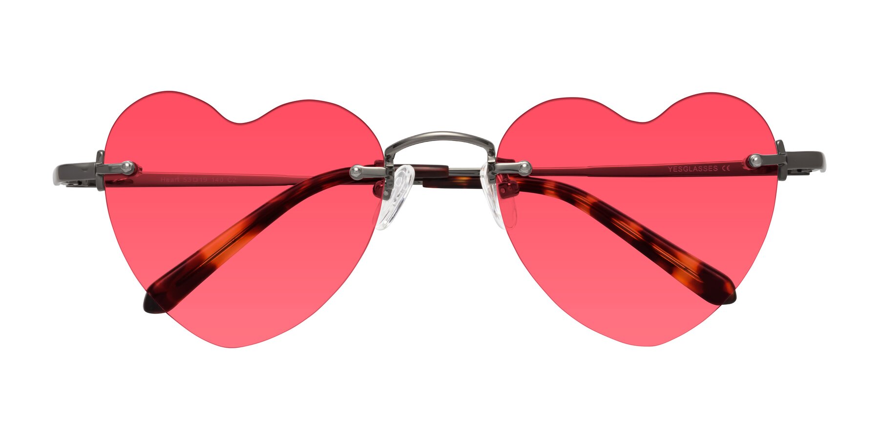 Folded Front of Heart in Gunmetal with Red Tinted Lenses