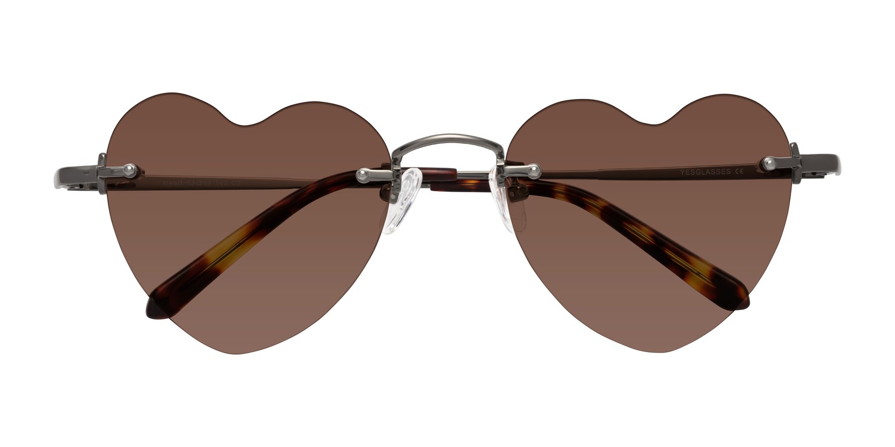 Folded Front of Heart in Gunmetal with Brown Tinted Lenses