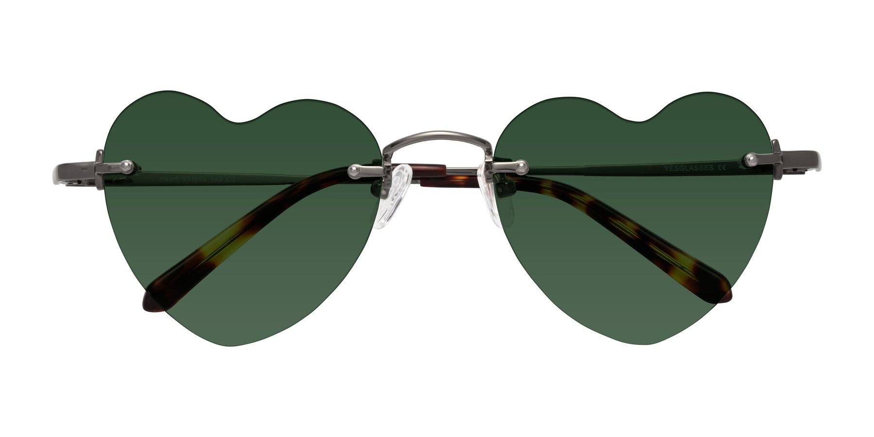 Folded Front of Heart in Gunmetal with Green Tinted Lenses