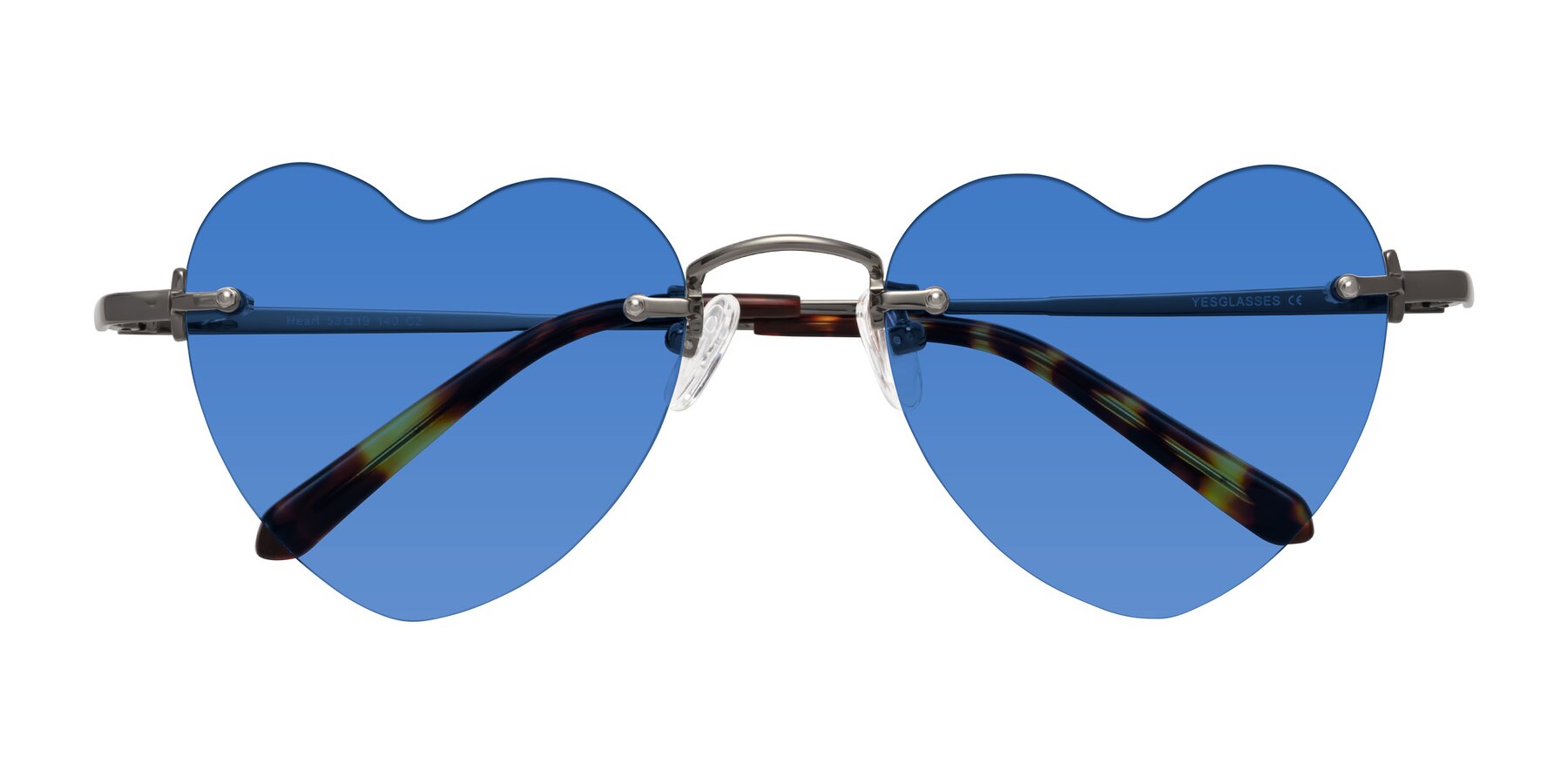 Folded Front of Heart in Gunmetal with Blue Tinted Lenses