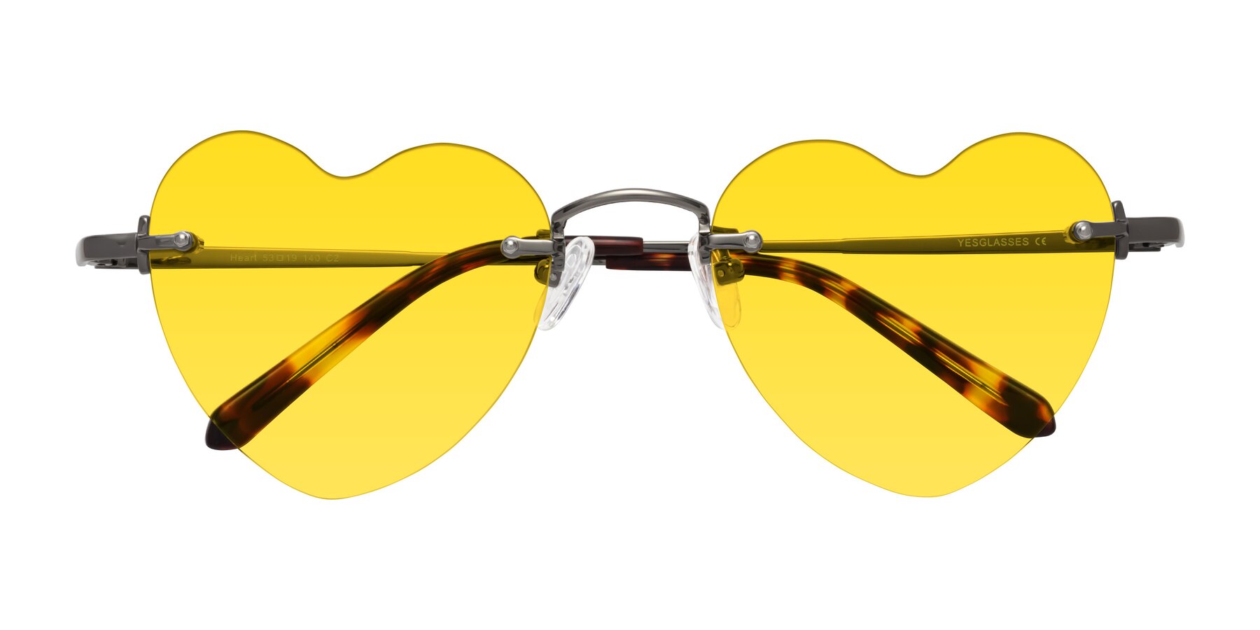 Folded Front of Heart in Gunmetal with Yellow Tinted Lenses