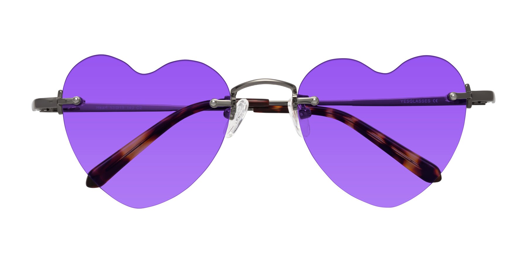 Folded Front of Heart in Gunmetal with Purple Tinted Lenses