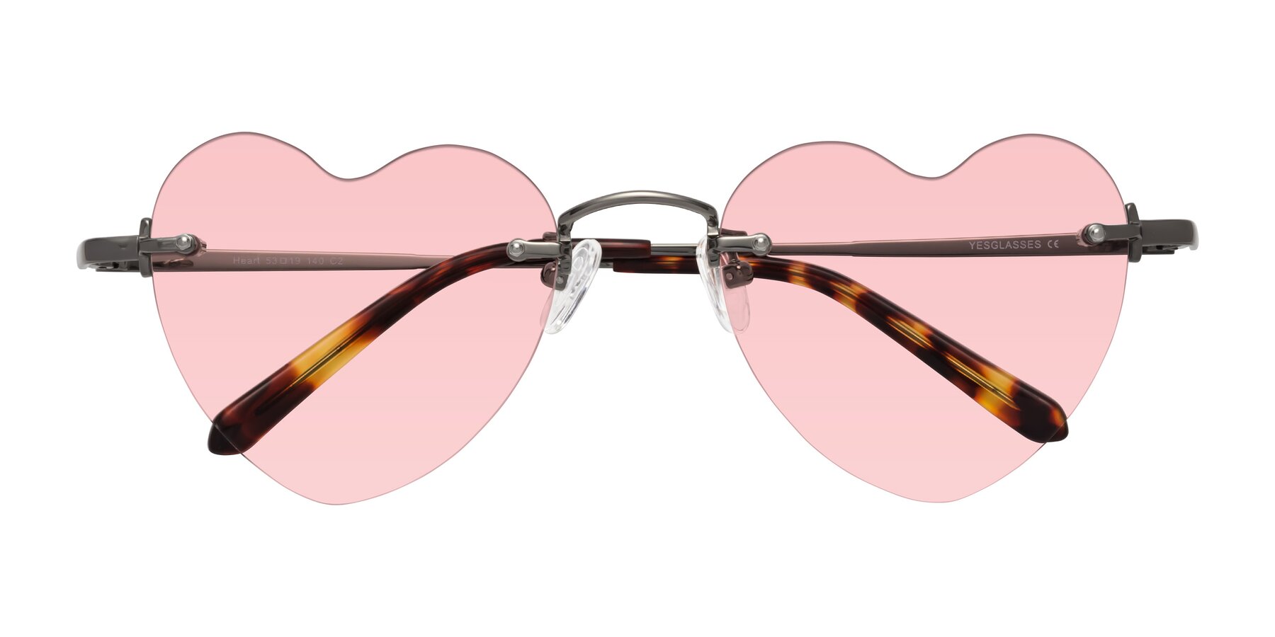 Folded Front of Heart in Gunmetal with Light Garnet Tinted Lenses