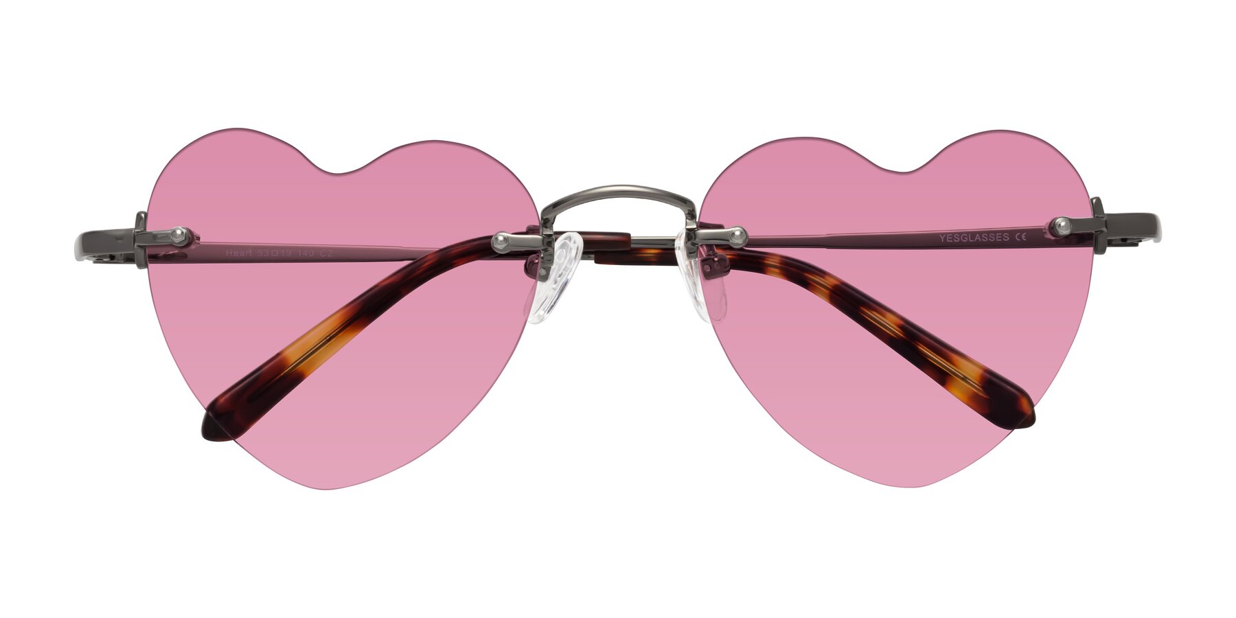 Folded Front of Heart in Gunmetal with Medium Wine Tinted Lenses