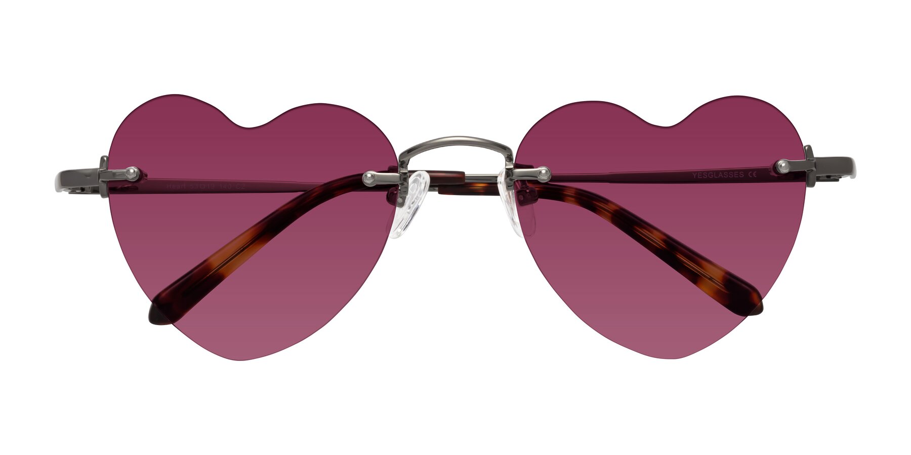 Folded Front of Heart in Gunmetal with Wine Tinted Lenses