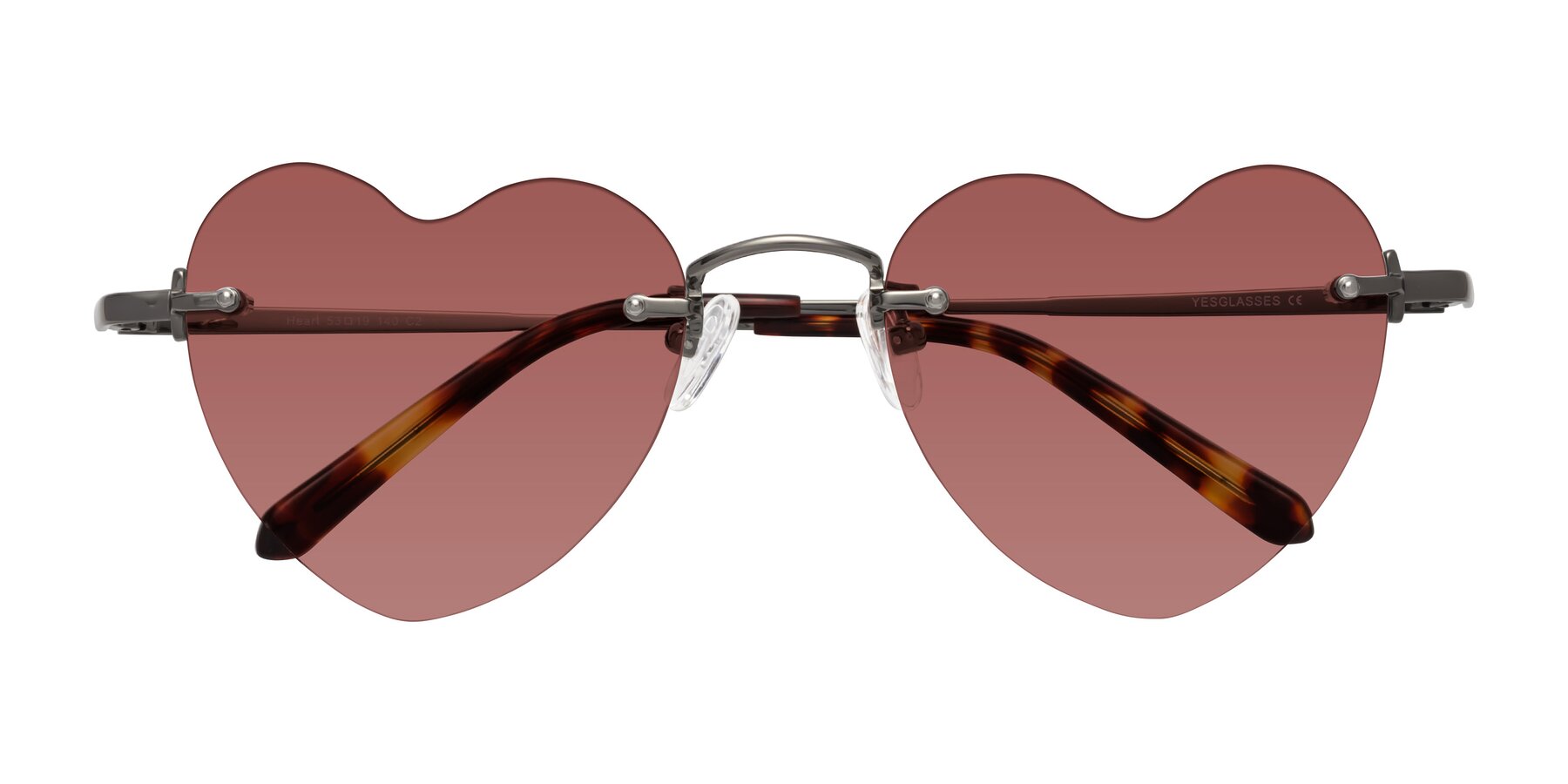 Folded Front of Heart in Gunmetal with Garnet Tinted Lenses