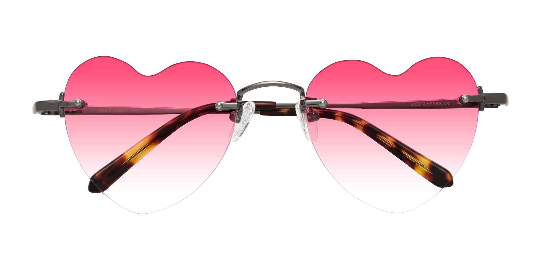 Folded Front of Heart in Gunmetal with Pink Gradient Lenses