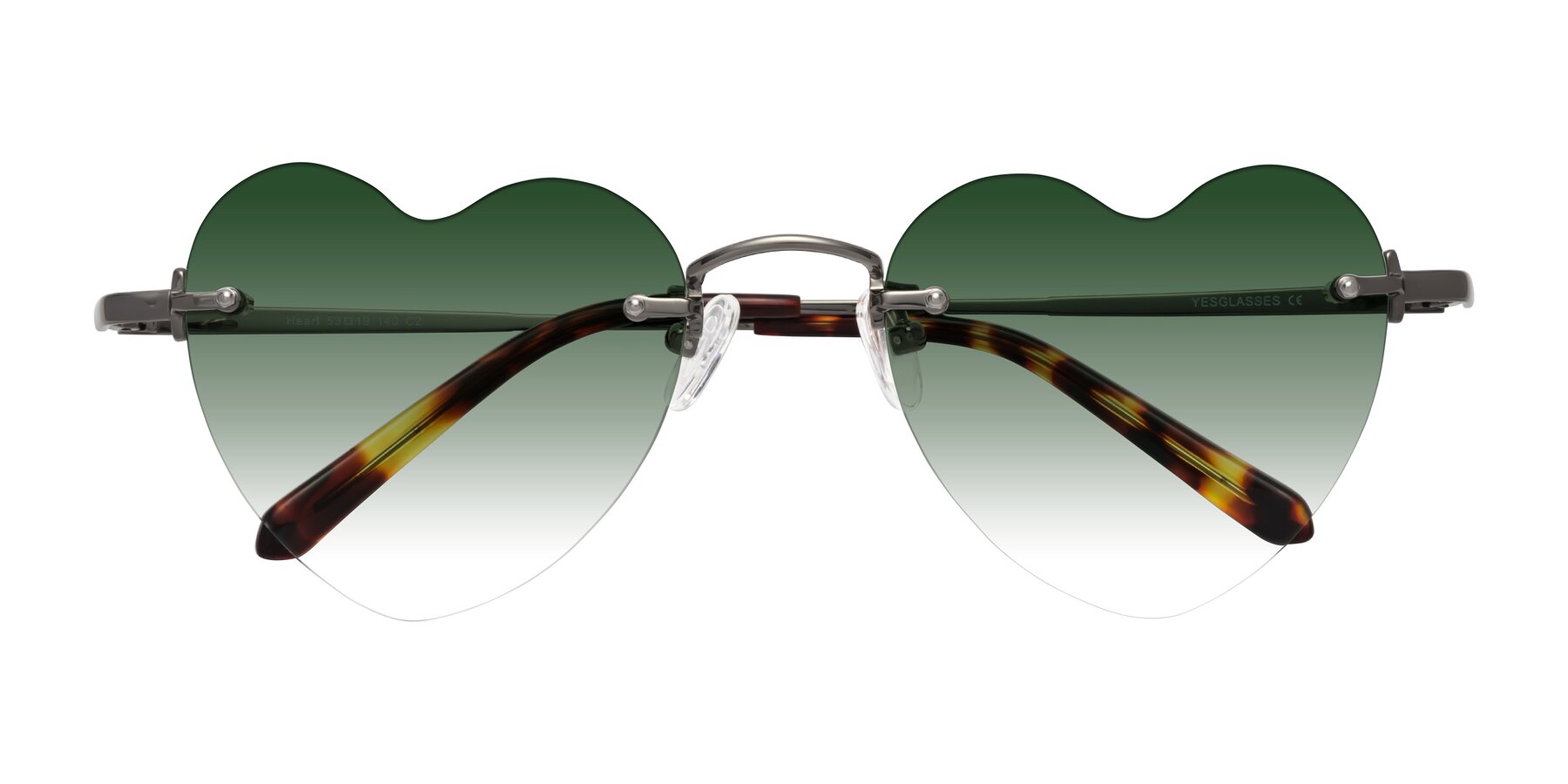 Folded Front of Heart in Gunmetal with Green Gradient Lenses