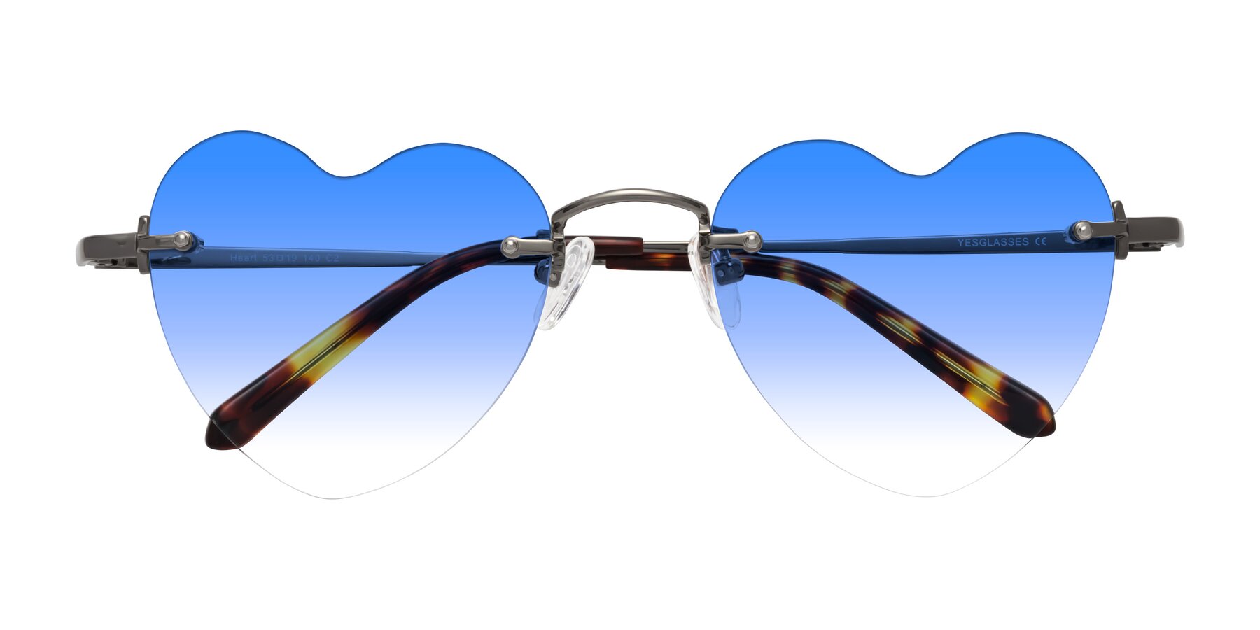 Folded Front of Heart in Gunmetal with Blue Gradient Lenses