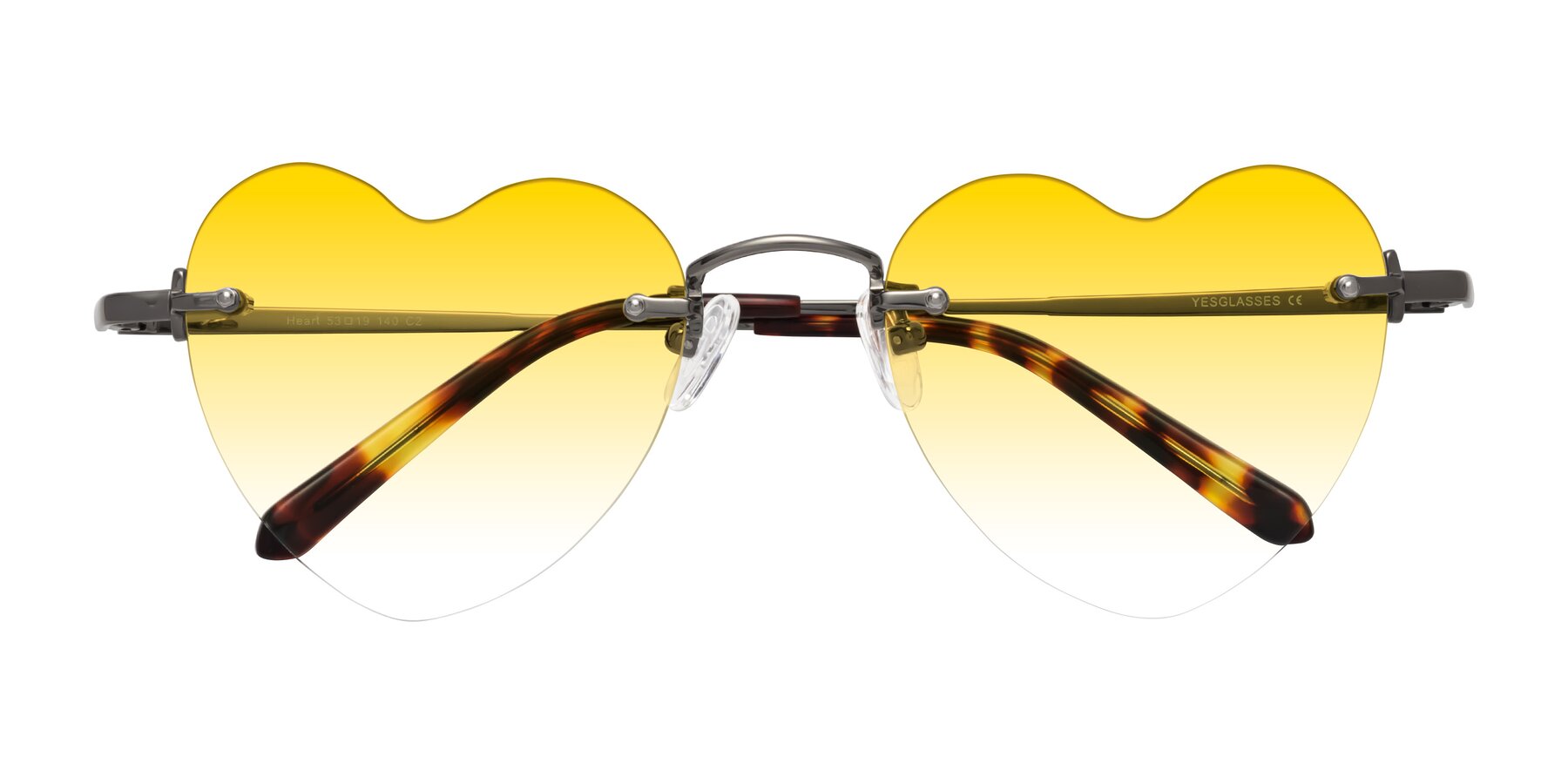 Folded Front of Heart in Gunmetal with Yellow Gradient Lenses