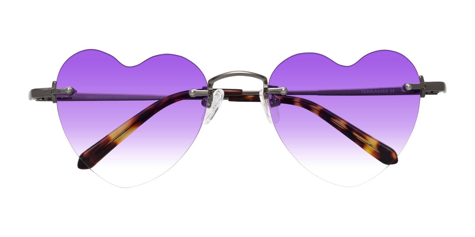 Folded Front of Heart in Gunmetal with Purple Gradient Lenses