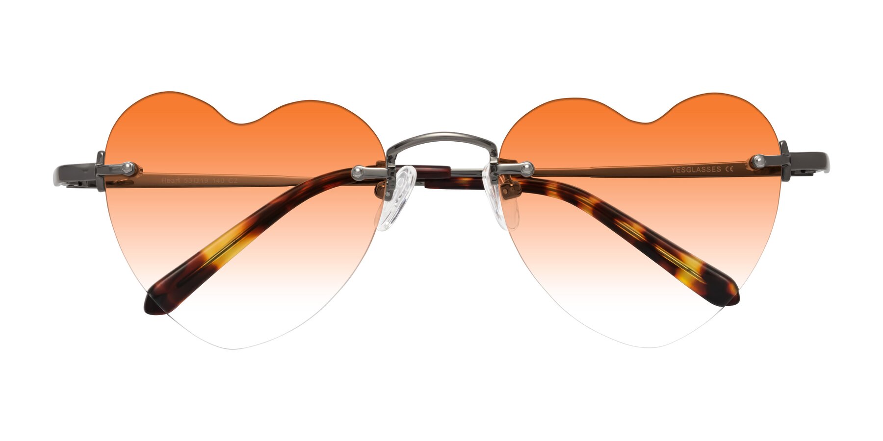 Folded Front of Heart in Gunmetal with Orange Gradient Lenses