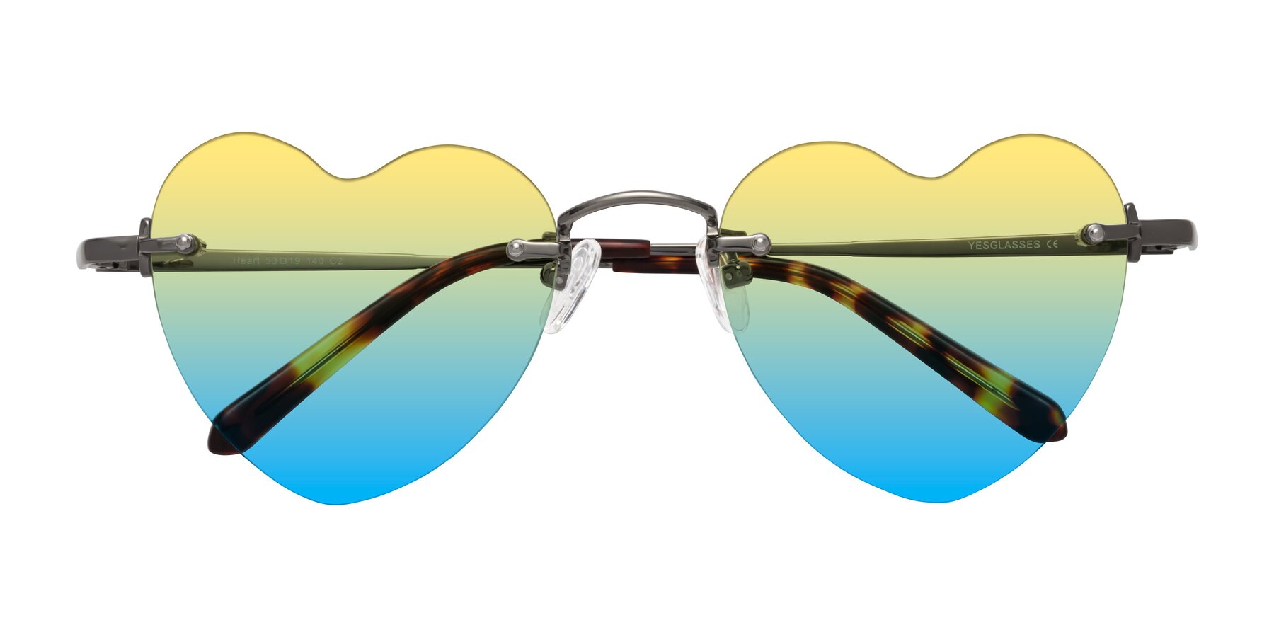 Folded Front of Heart in Gunmetal with Yellow / Blue Gradient Lenses