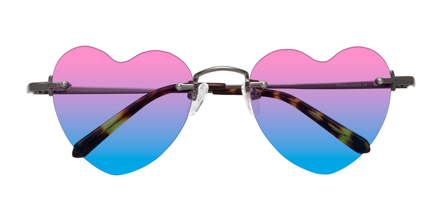 Folded Front of Heart in Gunmetal with Pink / Blue Gradient Lenses