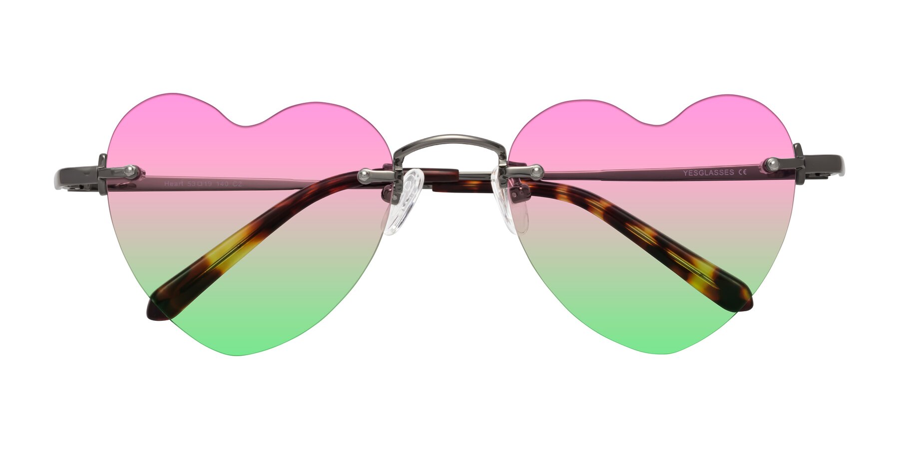 Folded Front of Heart in Gunmetal with Pink / Green Gradient Lenses