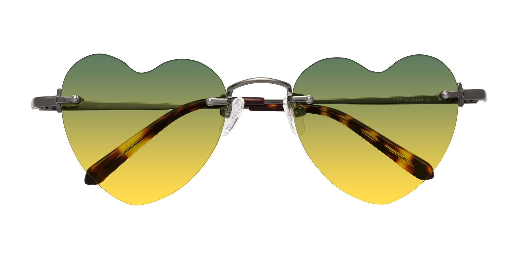 Folded Front of Heart in Gunmetal with Green / Yellow Gradient Lenses