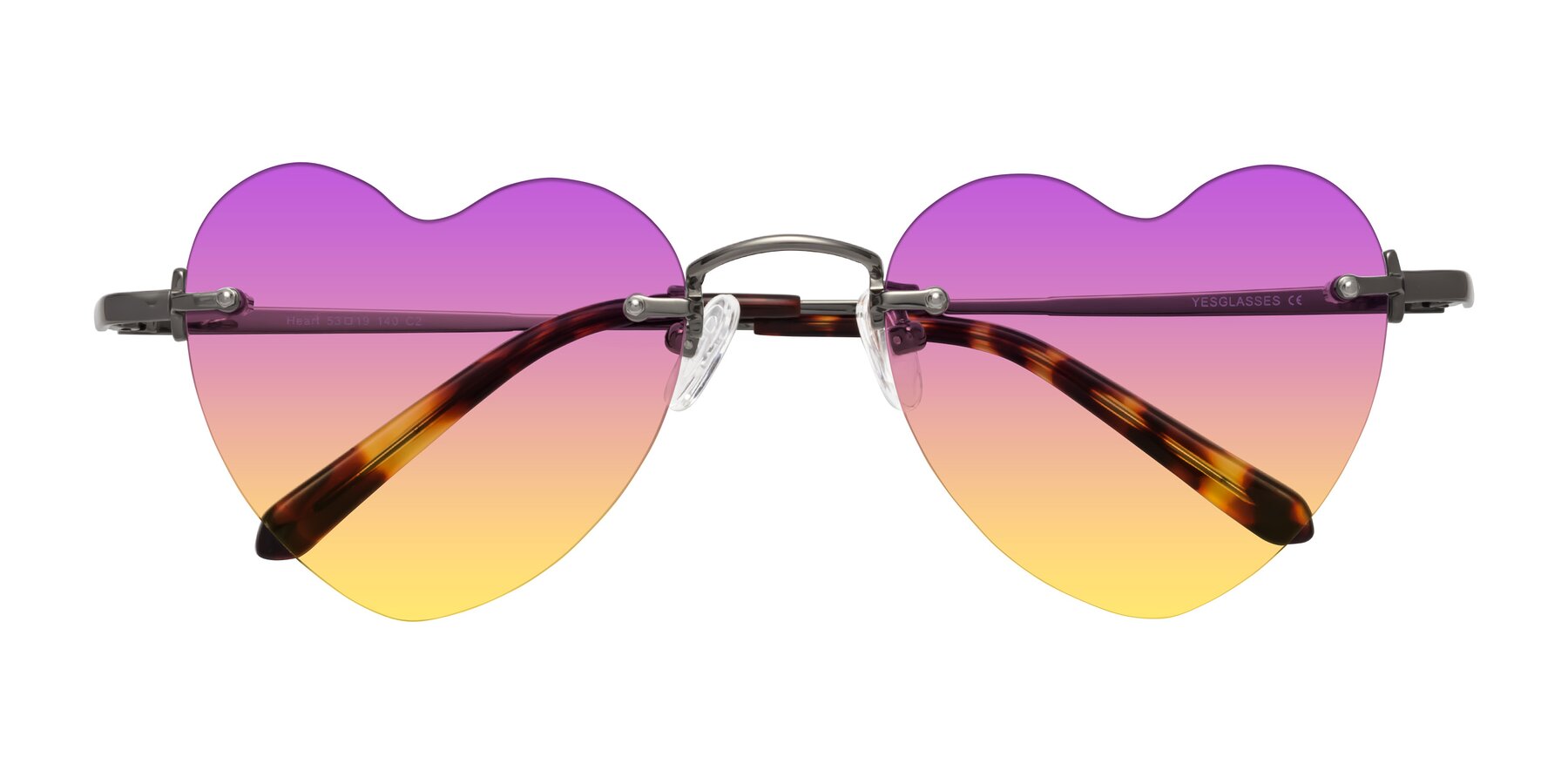 Folded Front of Heart in Gunmetal with Purple / Yellow Gradient Lenses