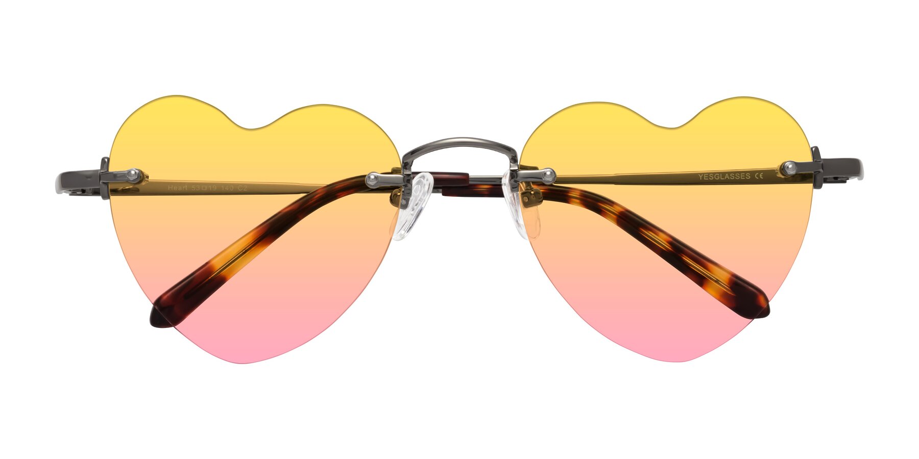 Folded Front of Heart in Gunmetal with Yellow / Pink Gradient Lenses